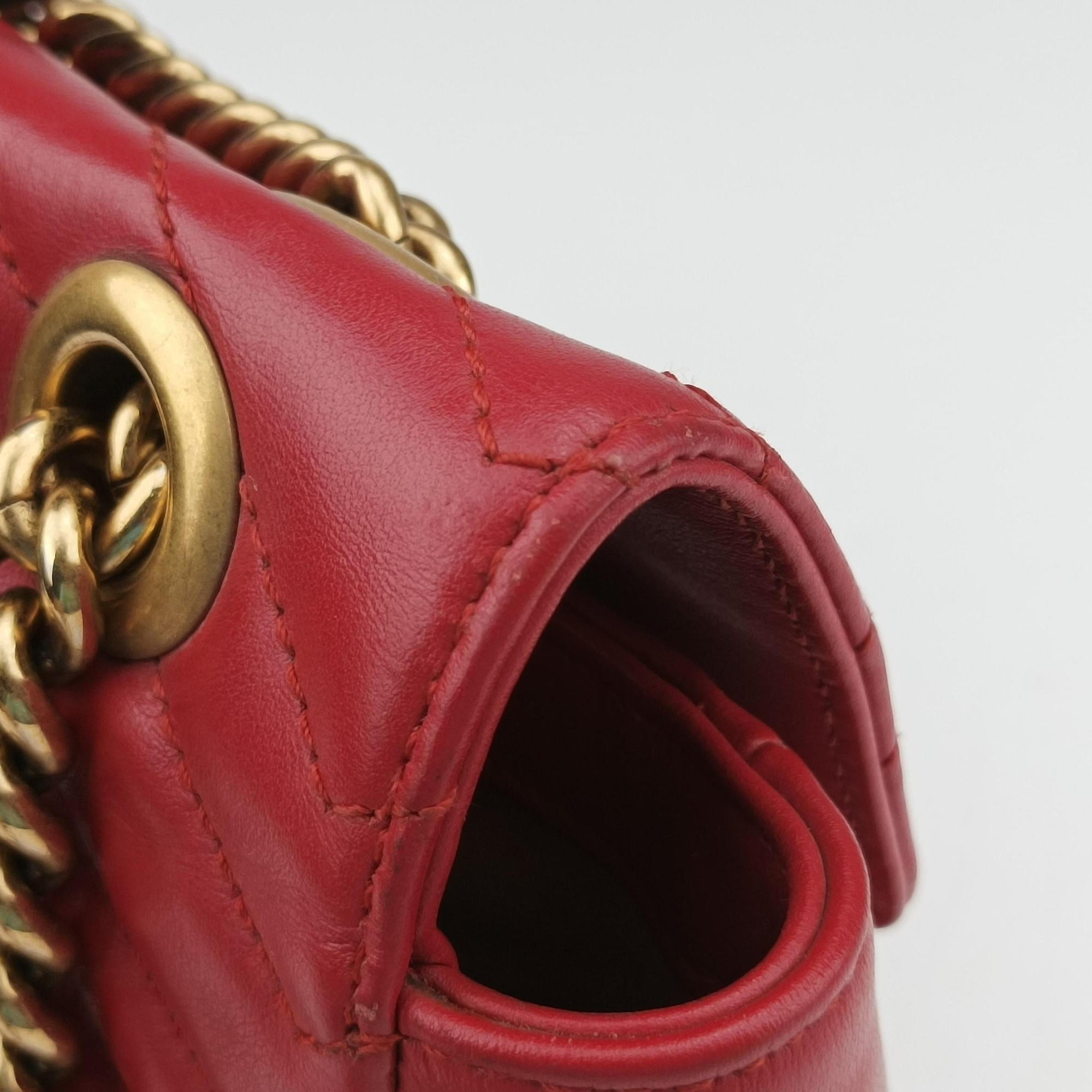 Pre-owned Gucci GG Marmont Red Leather 443497 shoulderbag | stylenewstar