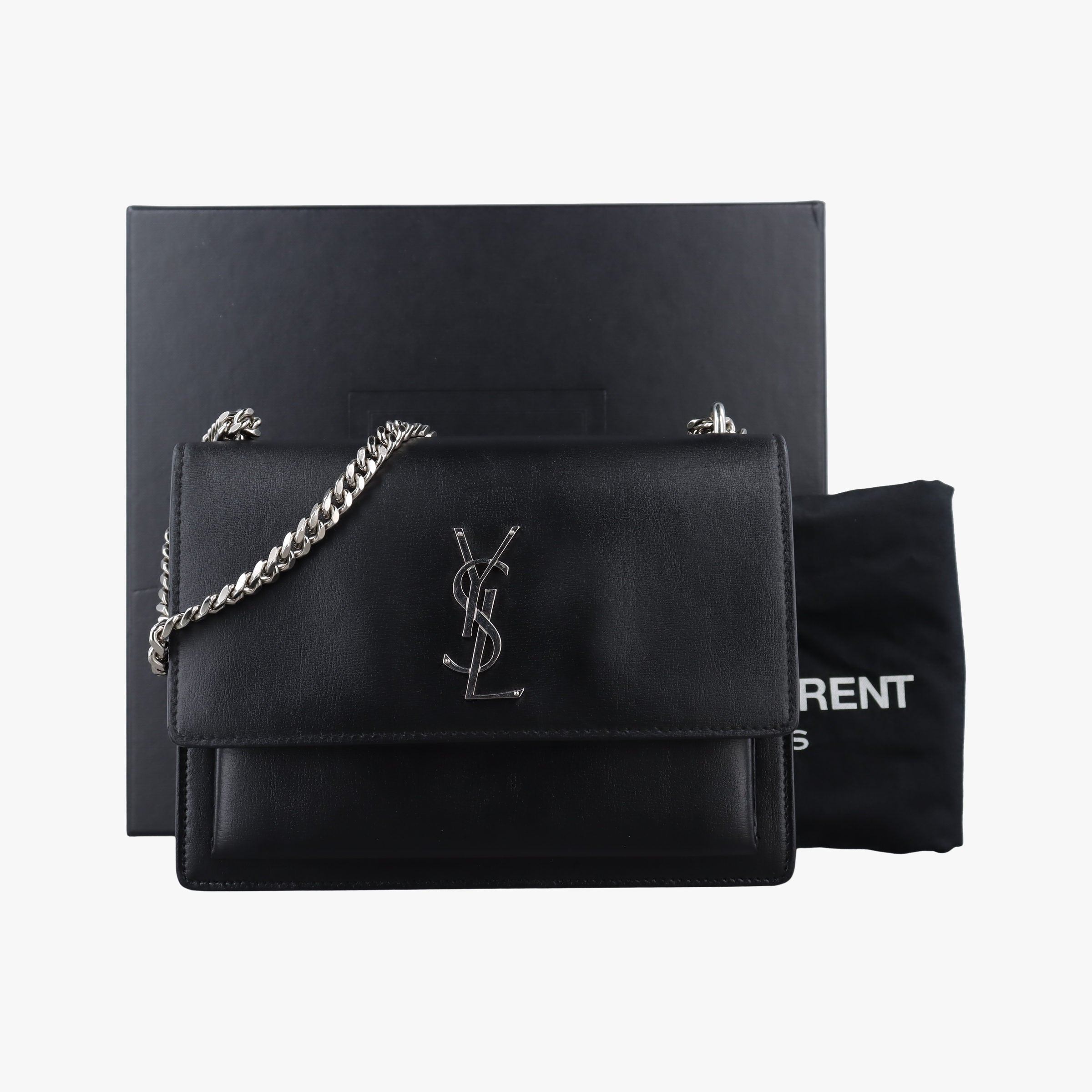 Pre-owned Yves Saint Laurent SUNSET Black Leather 442906 shoulderbag | stylenewstar