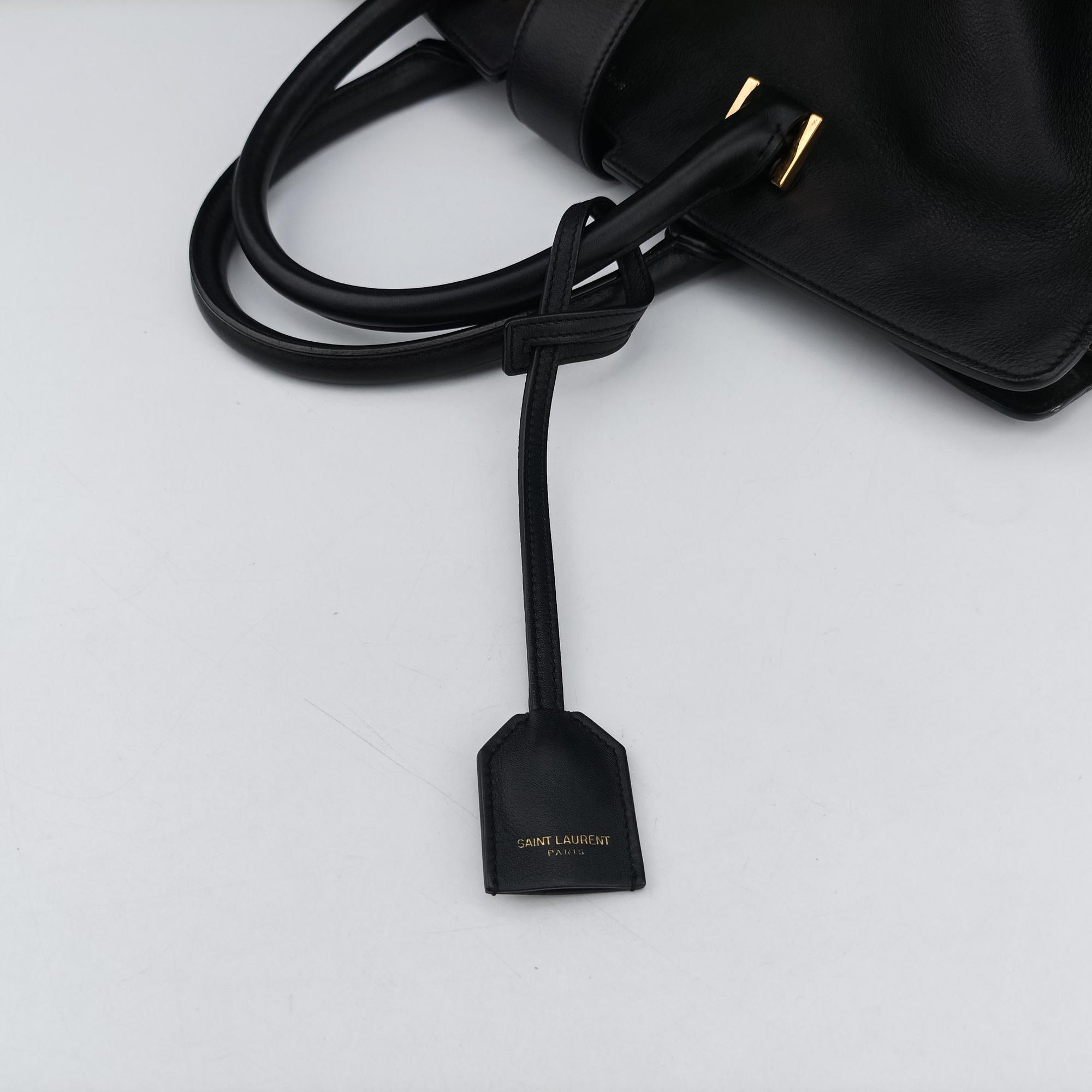 Pre-owned Yves Saint Laurent BABY CABAS Black Leather 394458 handbag | stylenewstar