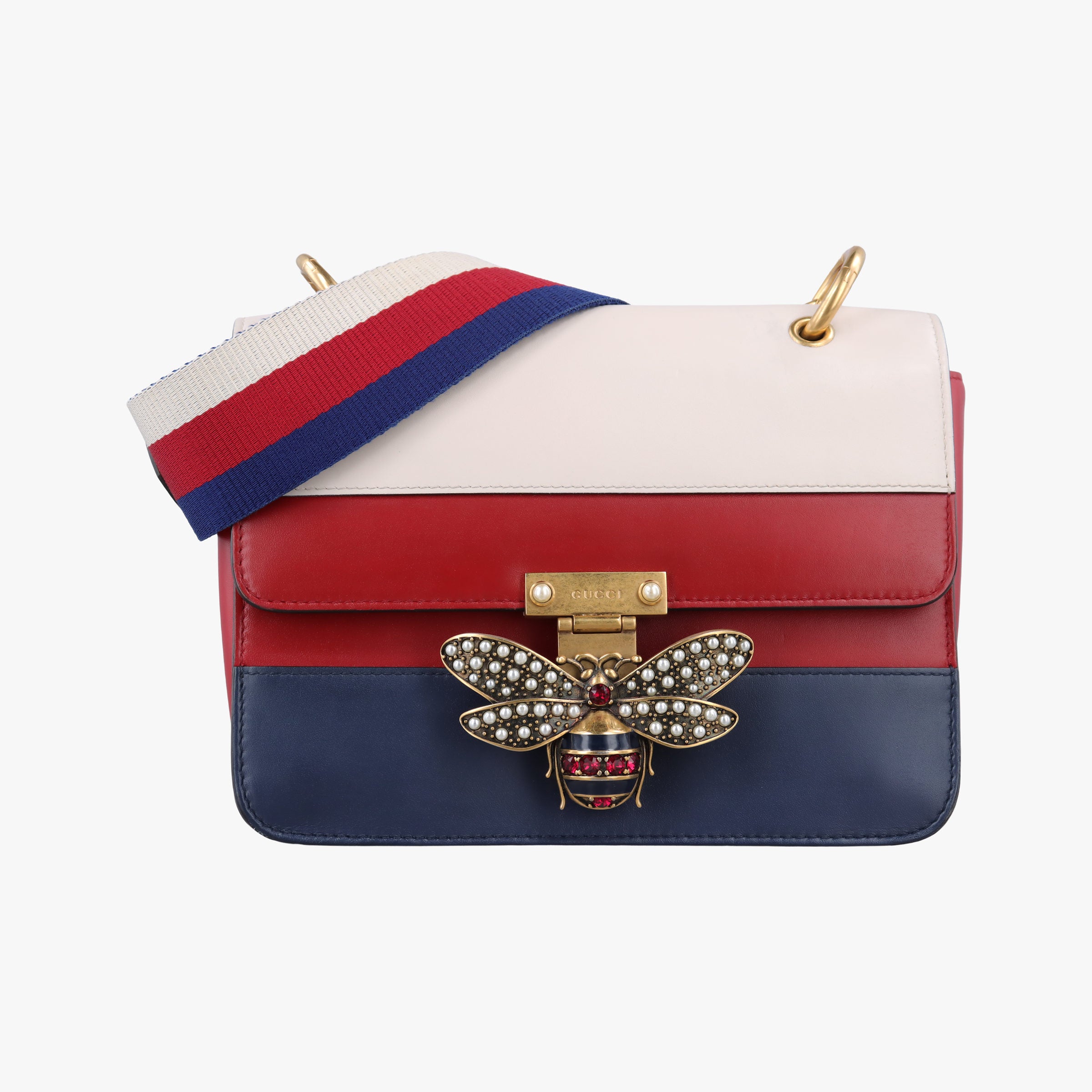 Pre-owned Gucci Queen Margaret Ivory×Red×Navy Leather 476542 shoulderbag | stylenewstar