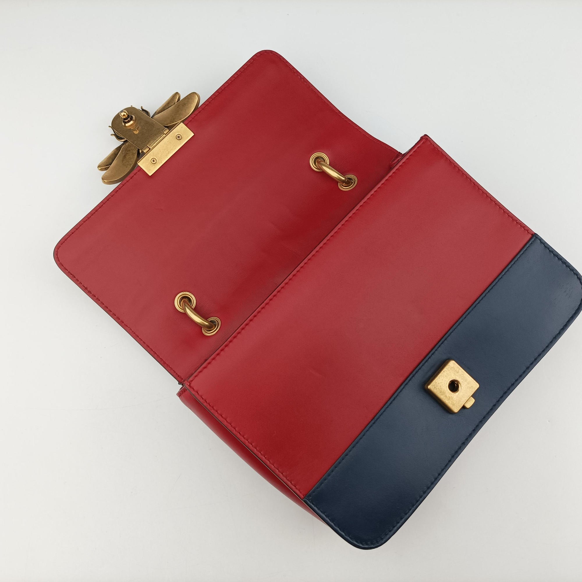 Pre-owned Gucci Queen Margaret Ivory×Red×Navy Leather 476542 shoulderbag | stylenewstar