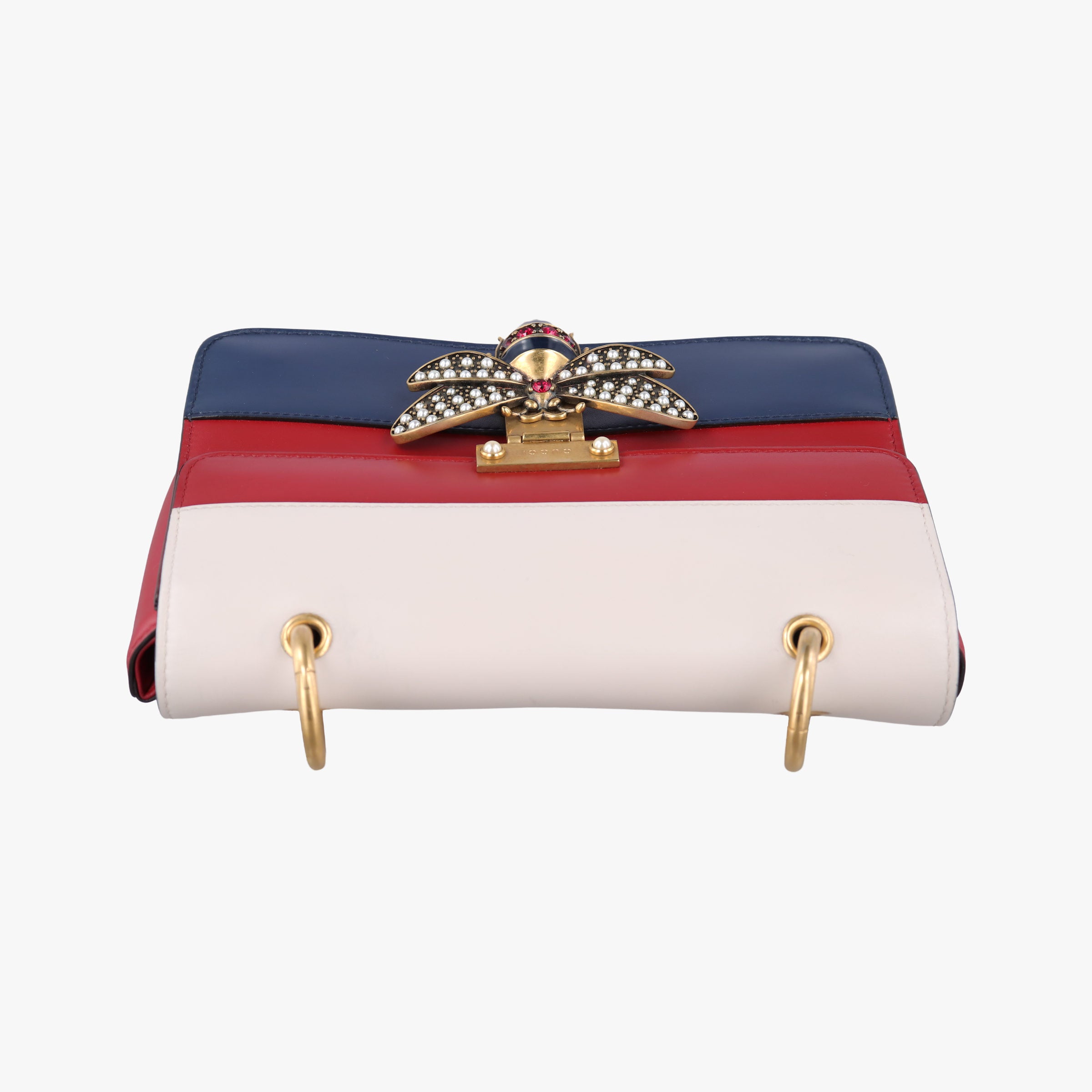 Pre-owned Gucci Queen Margaret Ivory×Red×Navy Leather 476542 shoulderbag | stylenewstar
