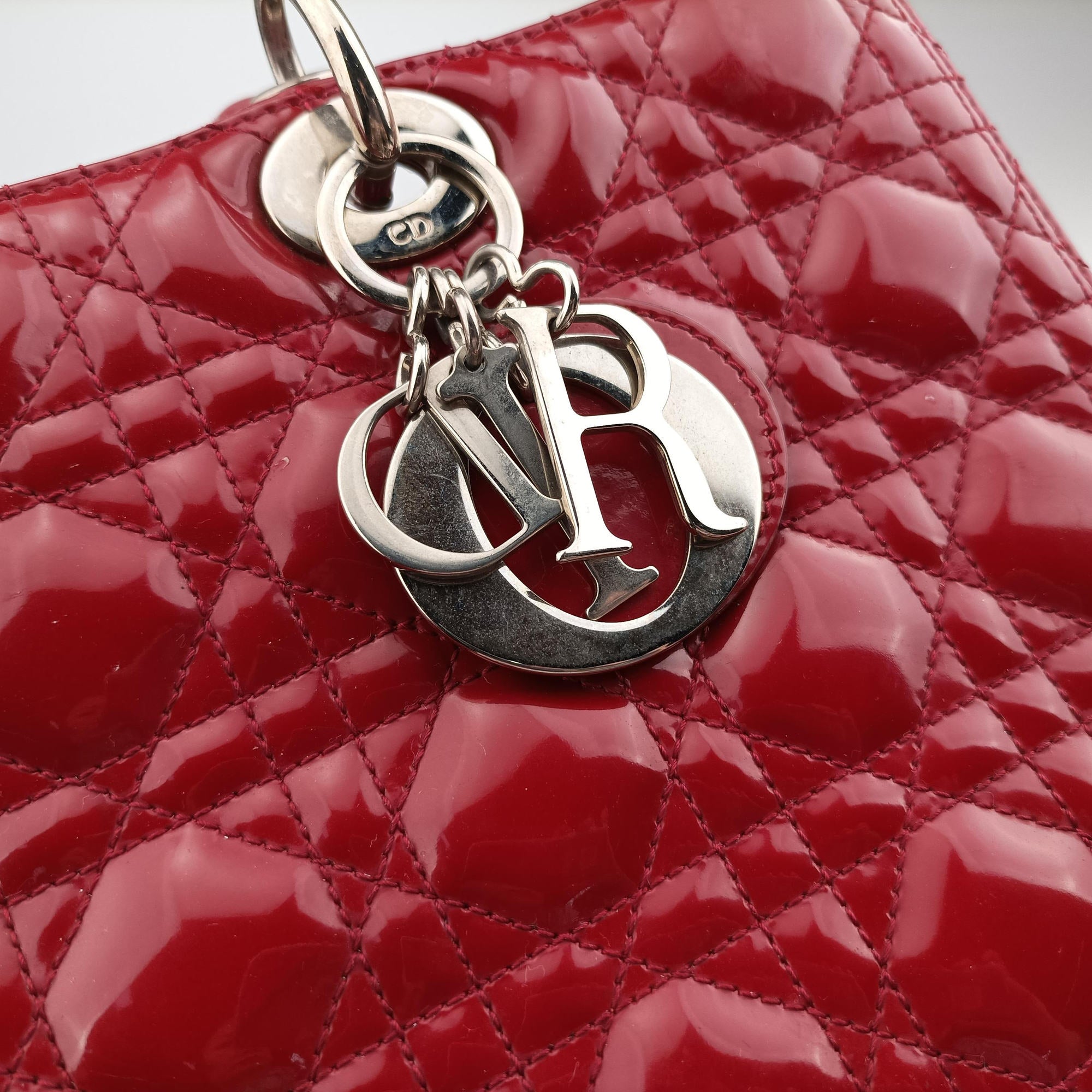 Pre-owned Christian Dior Lady Dior Red Patent  handbag | stylenewstar