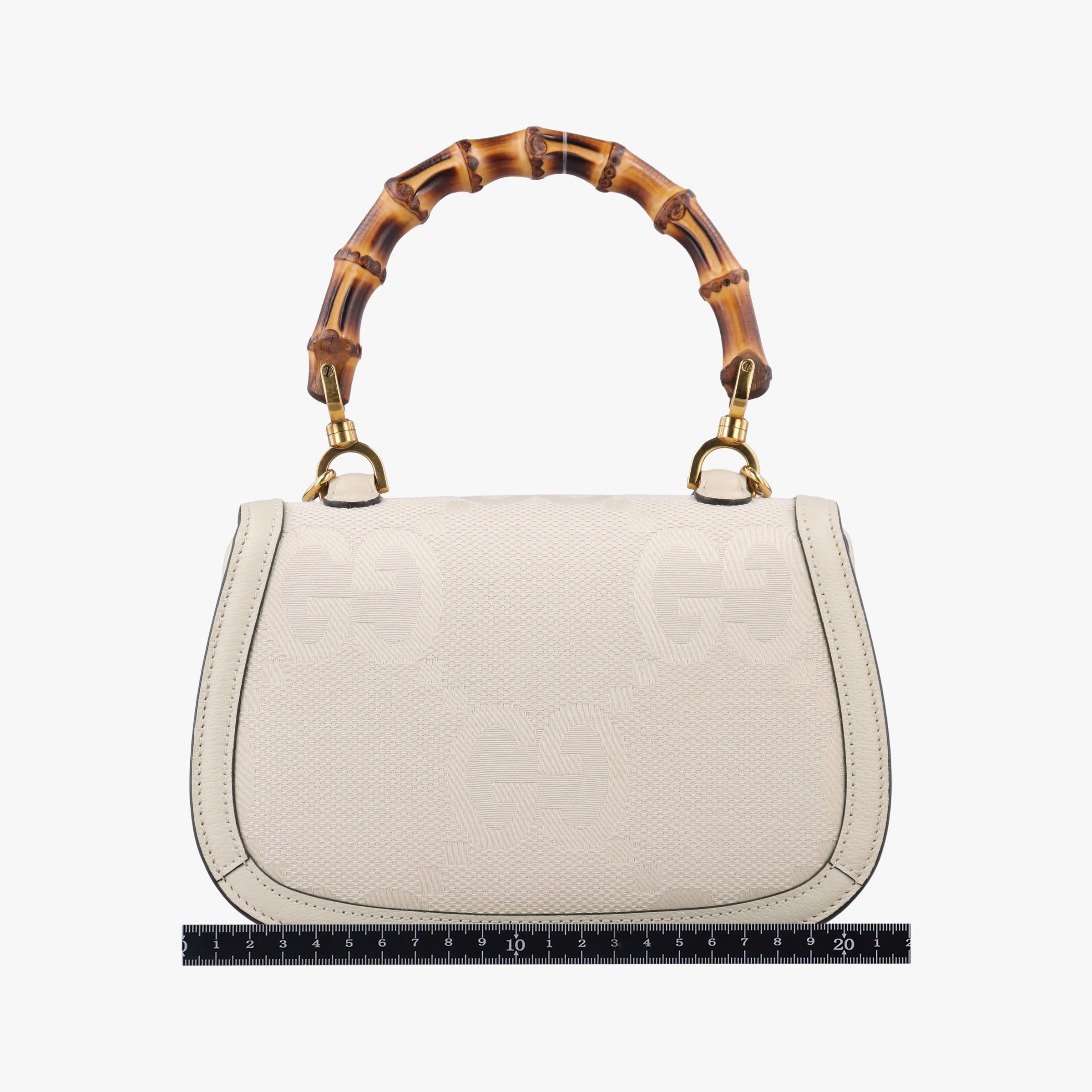 Pre-owned Gucci New Bamboo White Leather×Canvas 675797 shoulderbag | stylenewstar