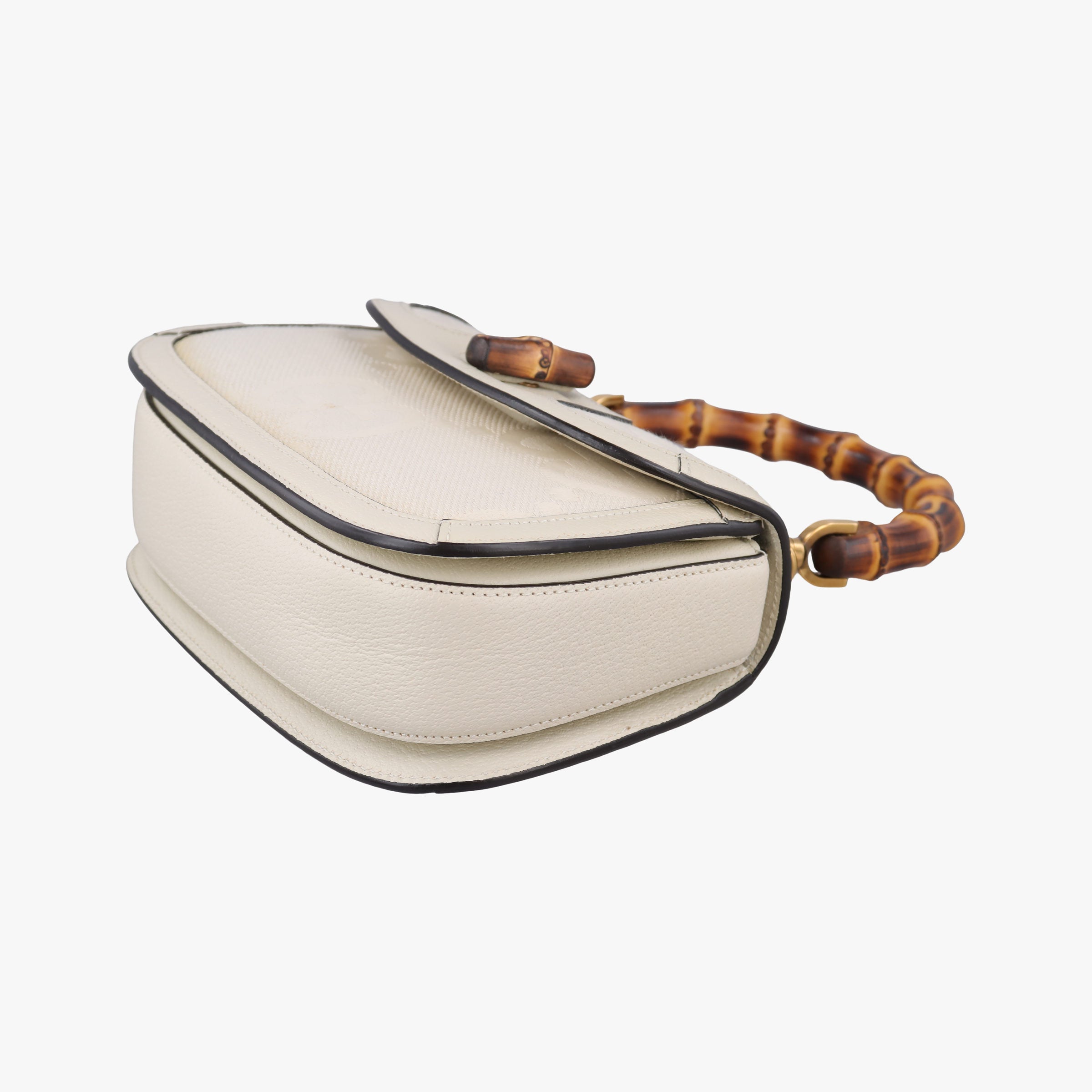 Pre-owned Gucci New Bamboo White Leather×Canvas 675797 shoulderbag | stylenewstar