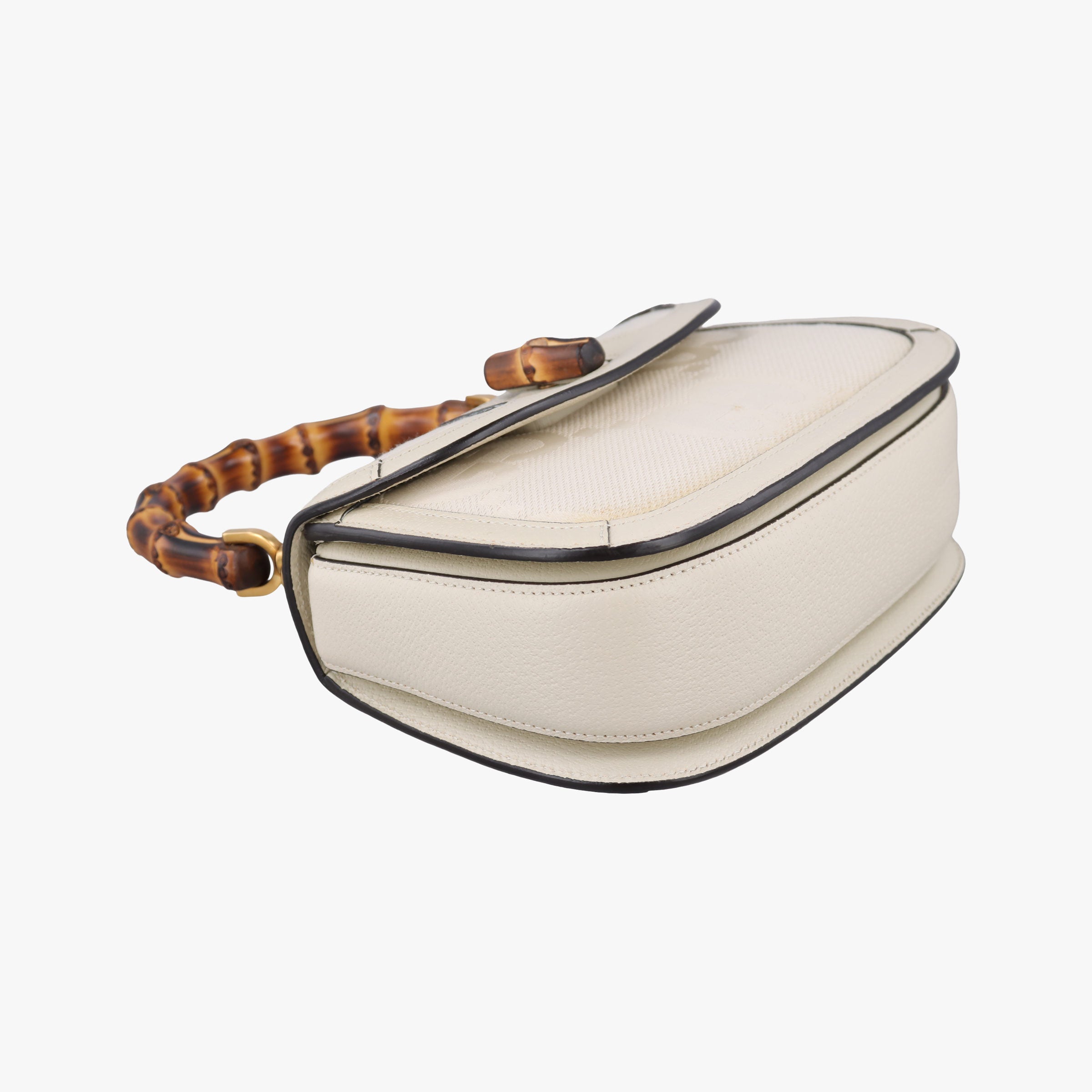 Pre-owned Gucci New Bamboo White Leather×Canvas 675797 shoulderbag | stylenewstar