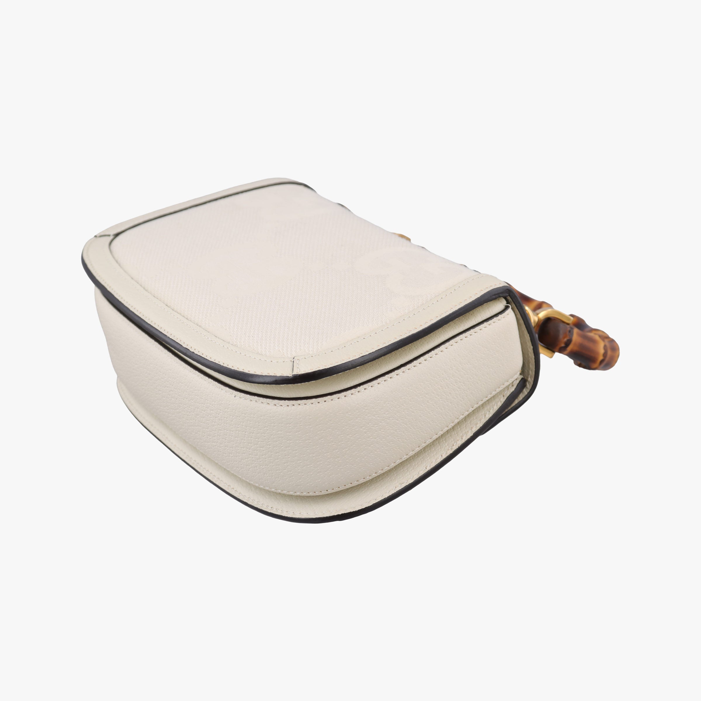 Pre-owned Gucci New Bamboo White Leather×Canvas 675797 shoulderbag | stylenewstar