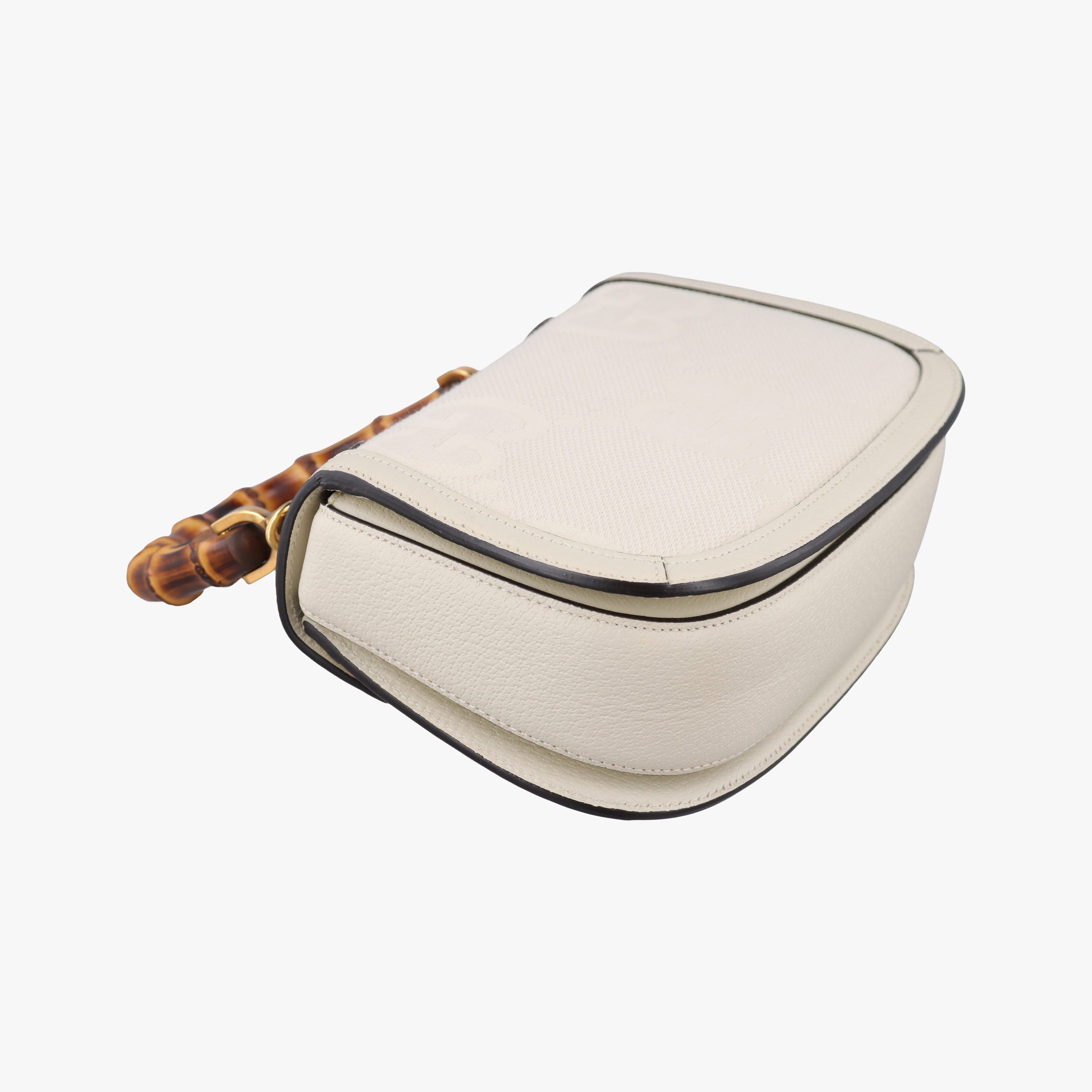 Pre-owned Gucci New Bamboo White Leather×Canvas 675797 shoulderbag | stylenewstar