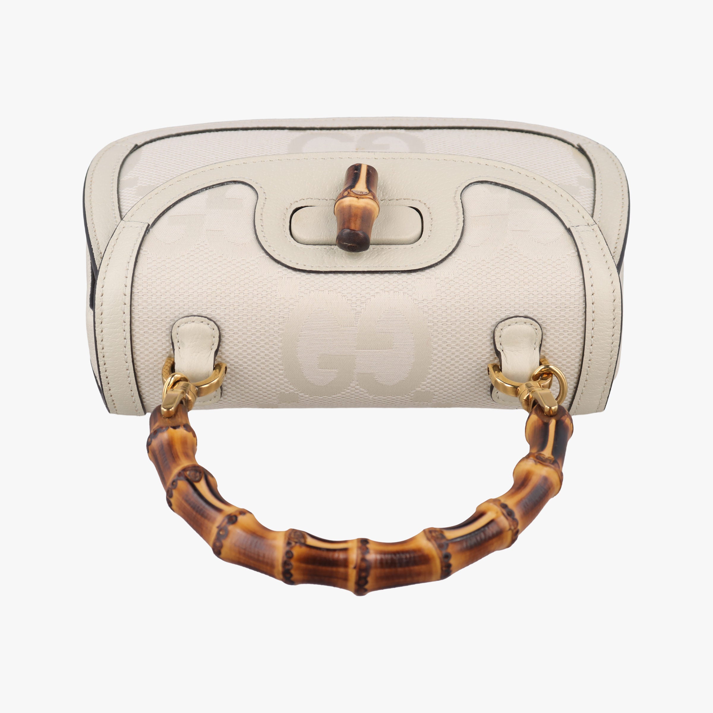 Pre-owned Gucci New Bamboo White Leather×Canvas 675797 shoulderbag | stylenewstar