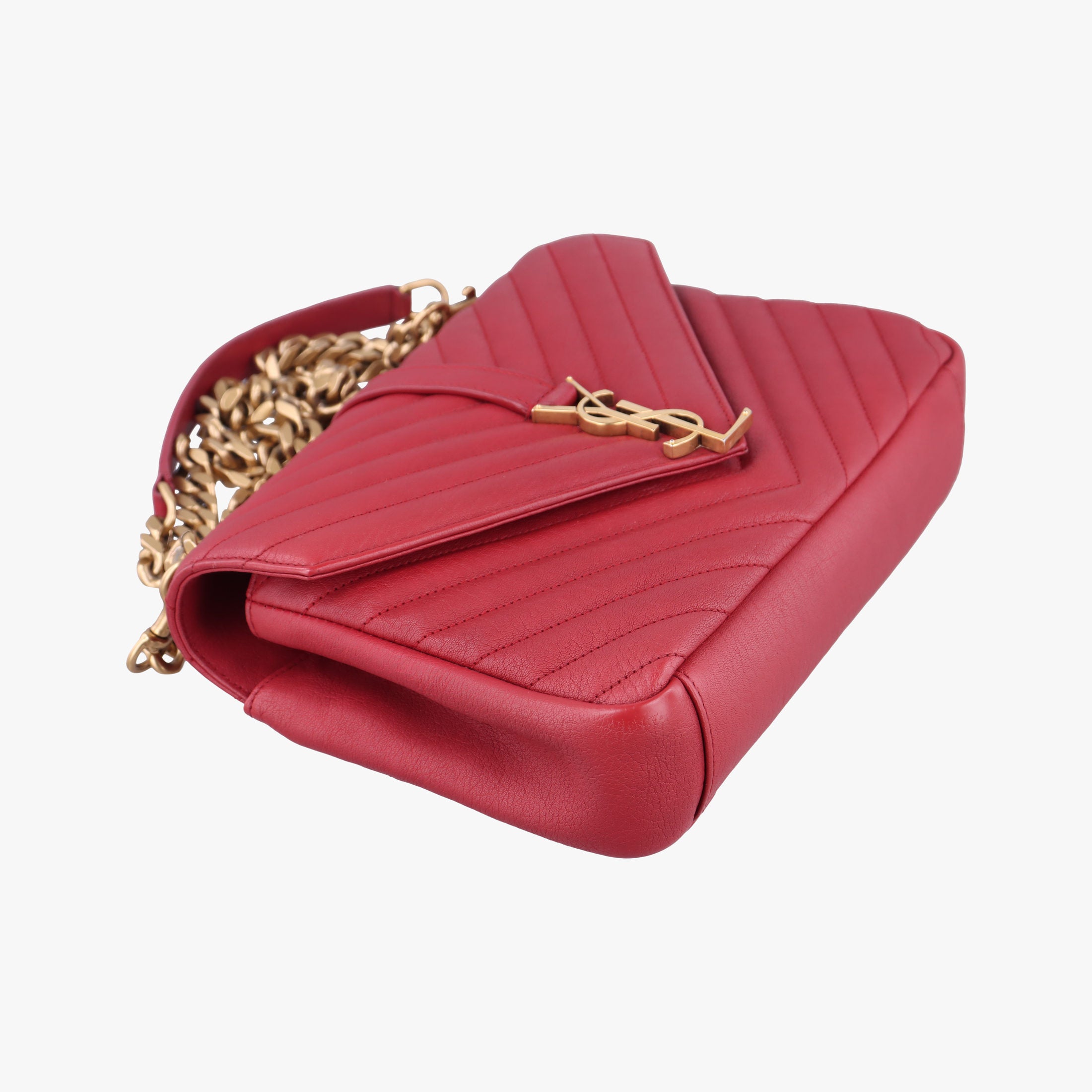 Pre-owned Yves Saint Laurent COLLEGE Red Leather 428056 shoulderbag | stylenewstar