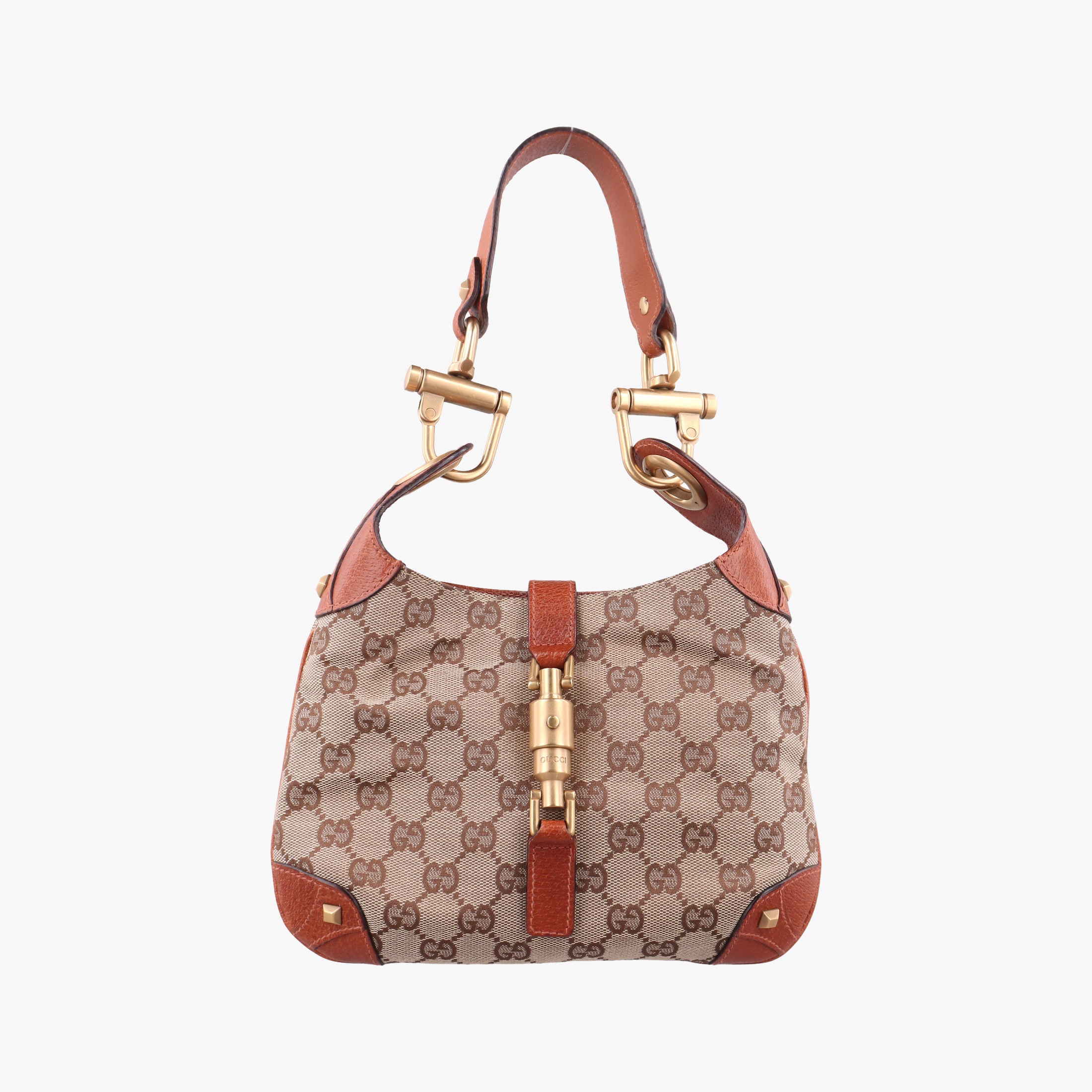 Vintage Gucci Piston Lock Jackie Hobo Brown canvas×leather 120885 handbag | stylenewstar