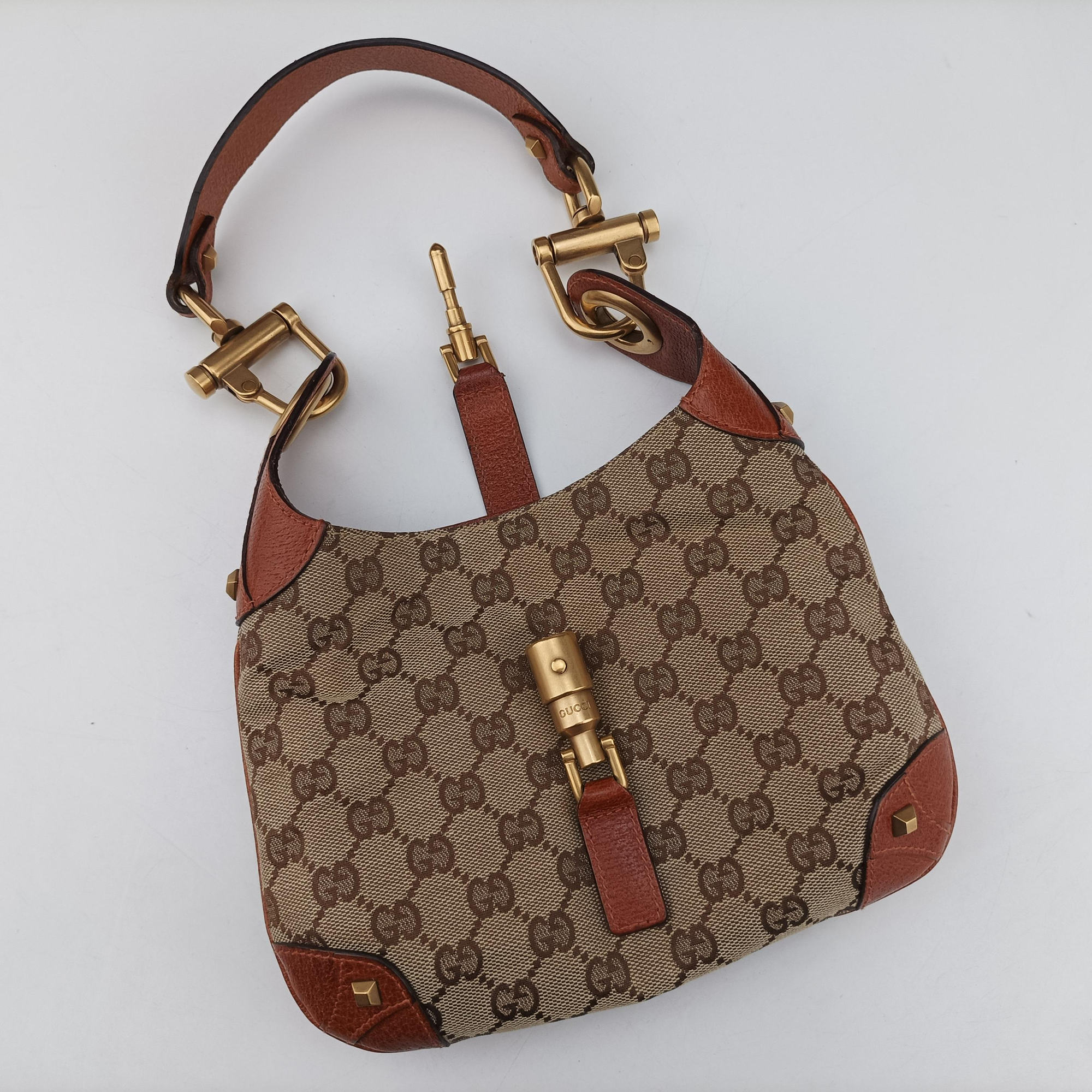 Vintage Gucci Piston Lock Jackie Hobo Brown canvas×leather 120885 handbag | stylenewstar
