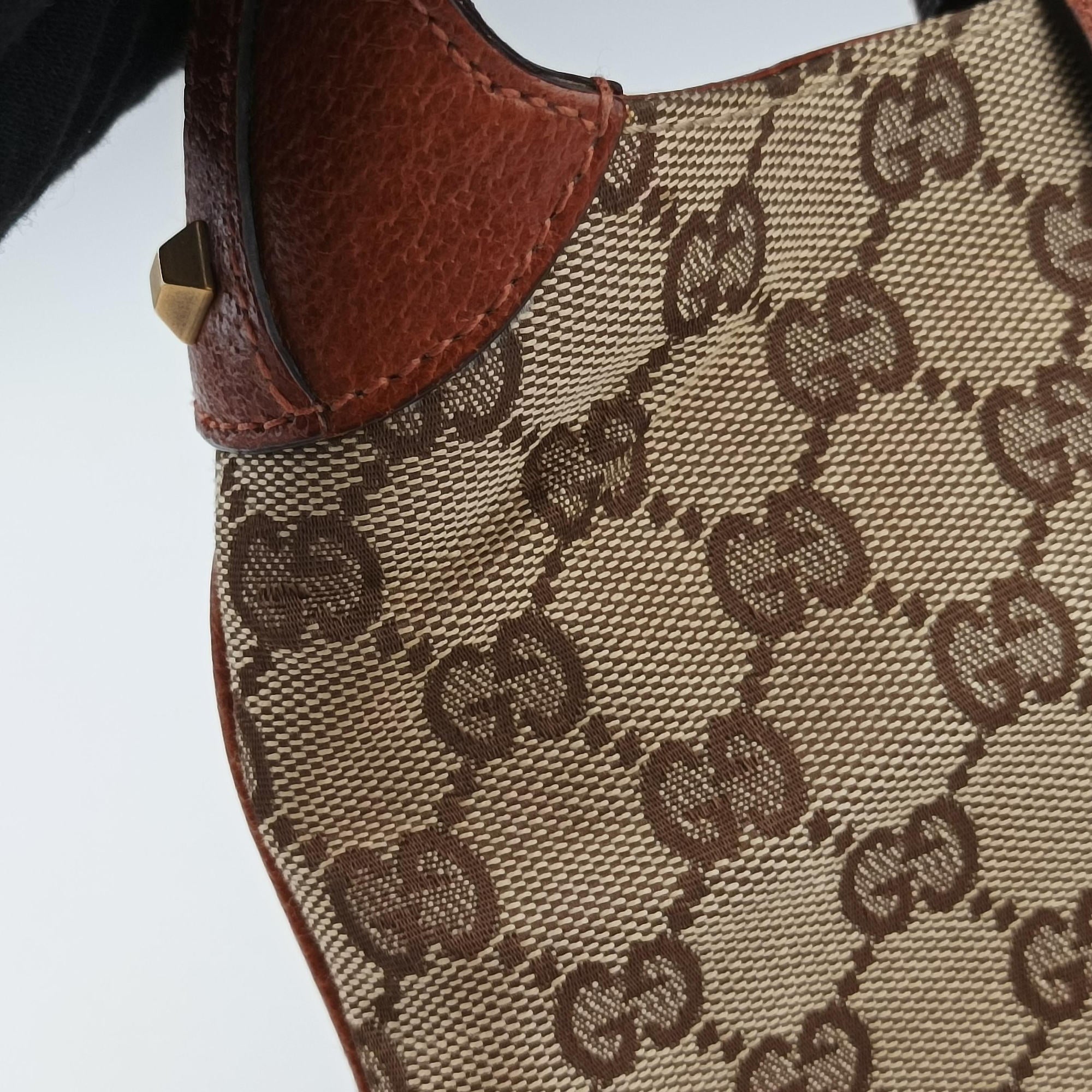 Vintage Gucci Piston Lock Jackie Hobo Brown canvas×leather 120885 handbag | stylenewstar