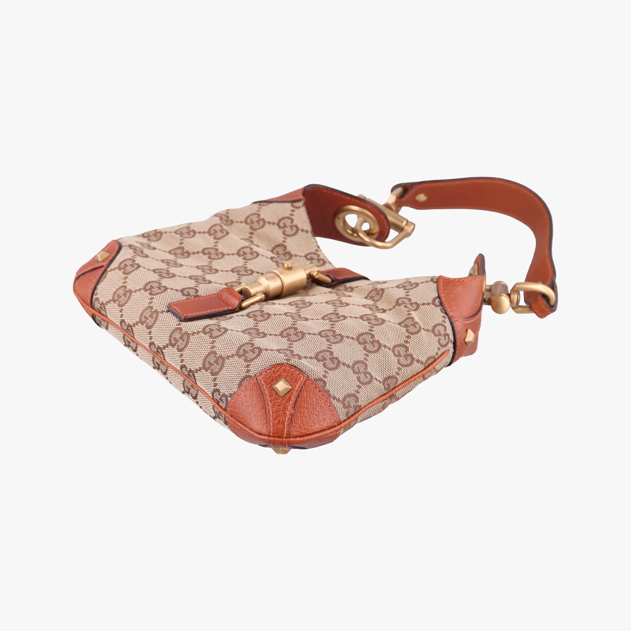 Vintage Gucci Piston Lock Jackie Hobo Brown canvas×leather 120885 handbag | stylenewstar