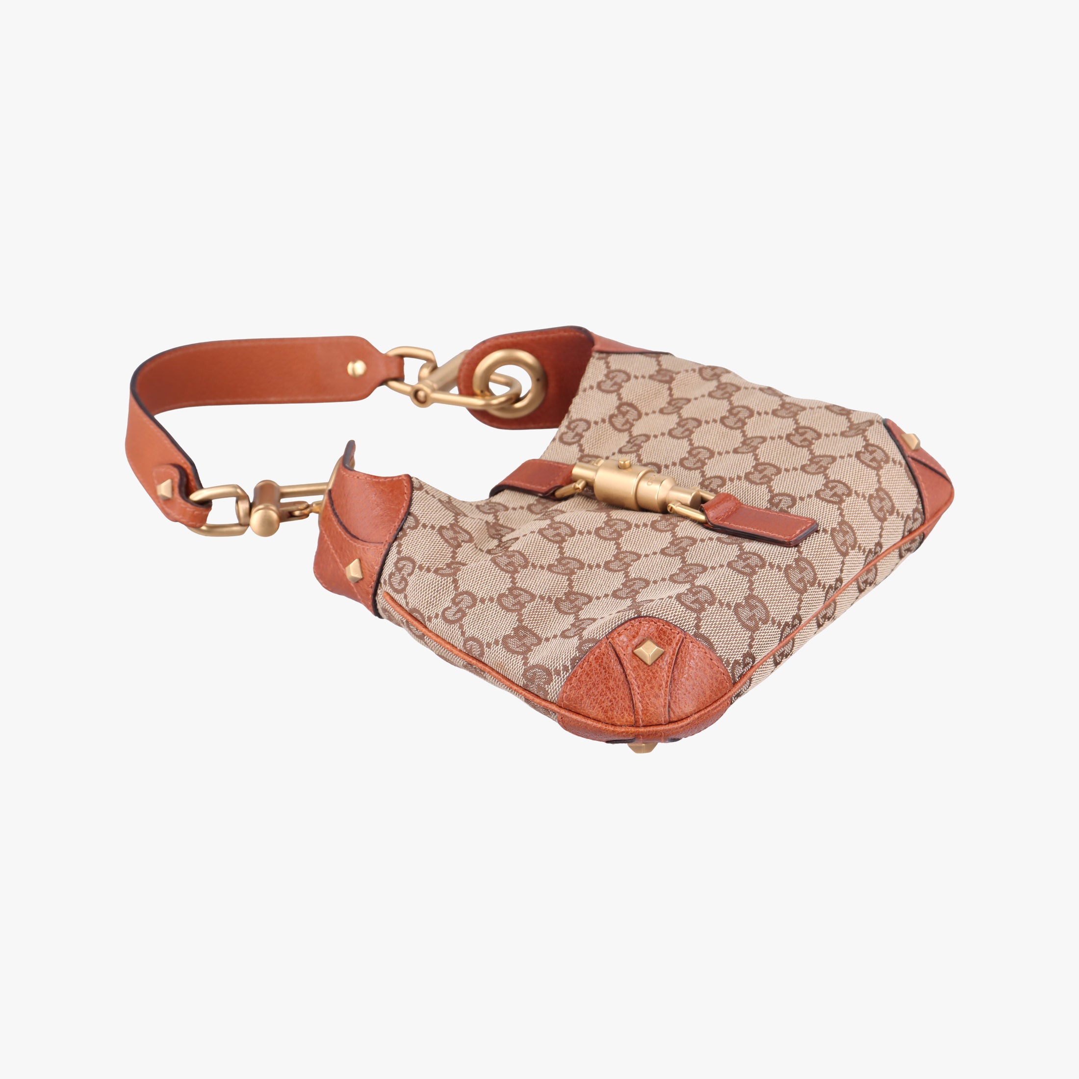 Vintage Gucci Piston Lock Jackie Hobo Brown canvas×leather 120885 handbag | stylenewstar