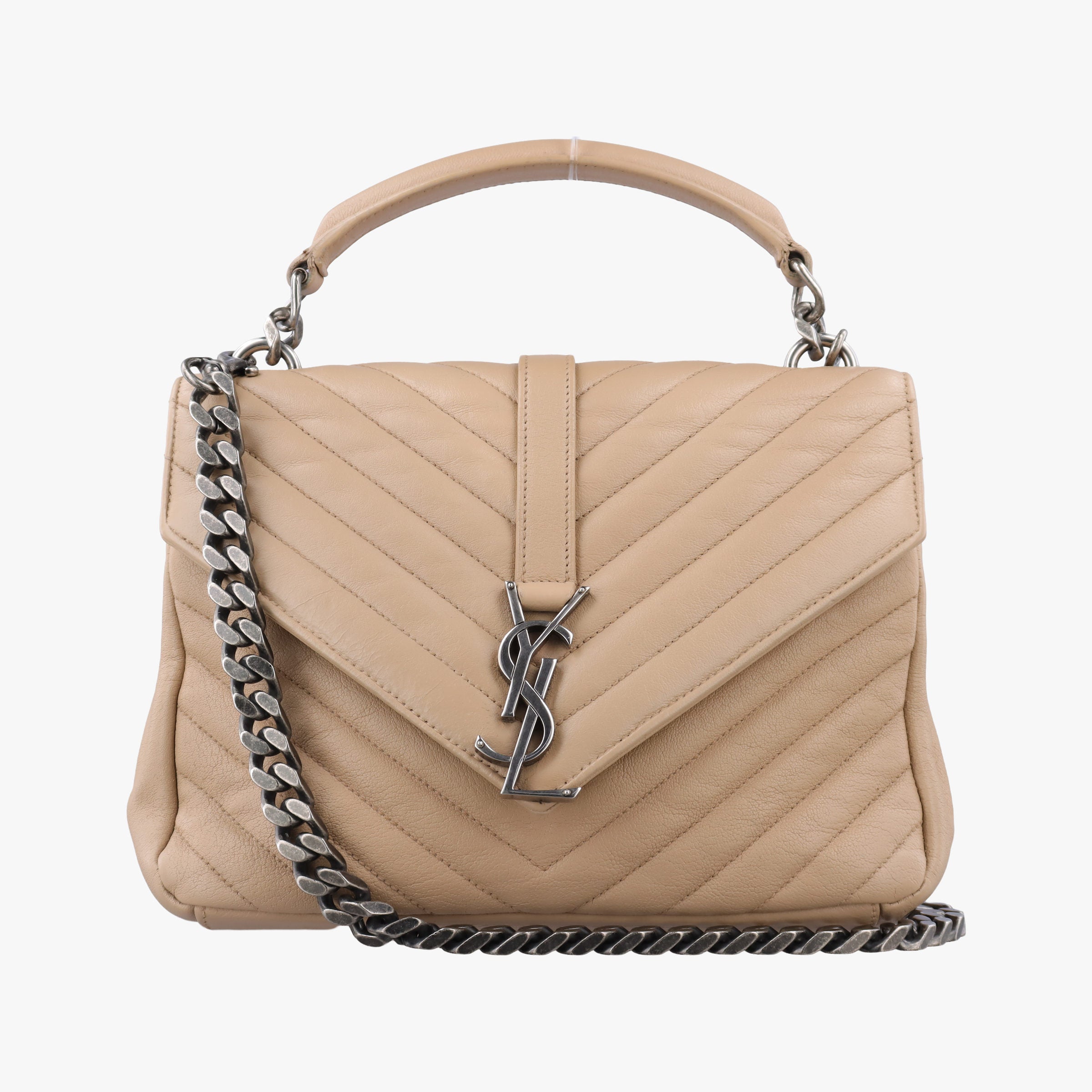 Pre-owned Yves Saint Laurent COLLEGE Beige Leather 428056 shoulderbag | stylenewstar