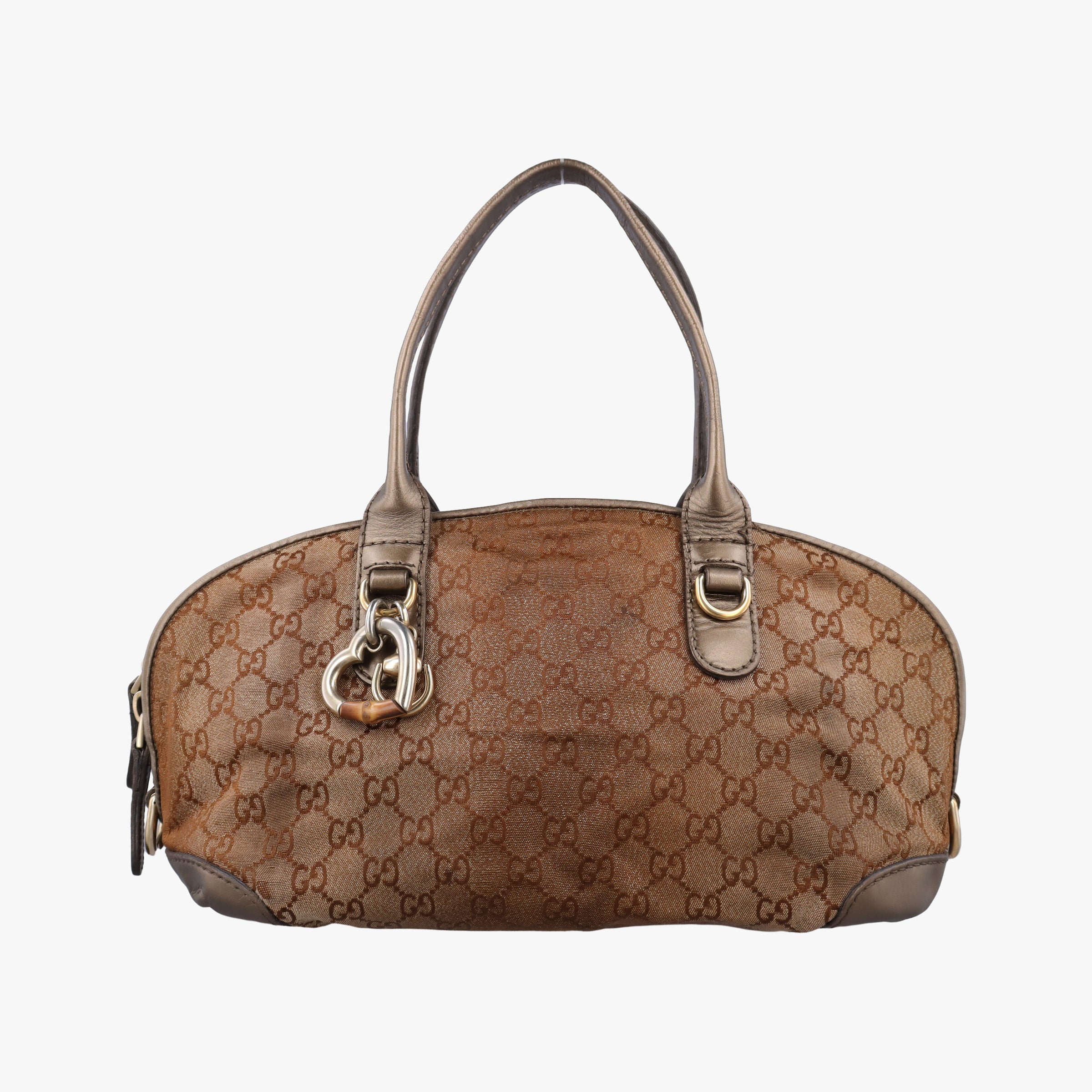 Pre-owned Gucci Heart Bit charm Golden×Brown canvas×leather 269955 handbag | stylenewstar