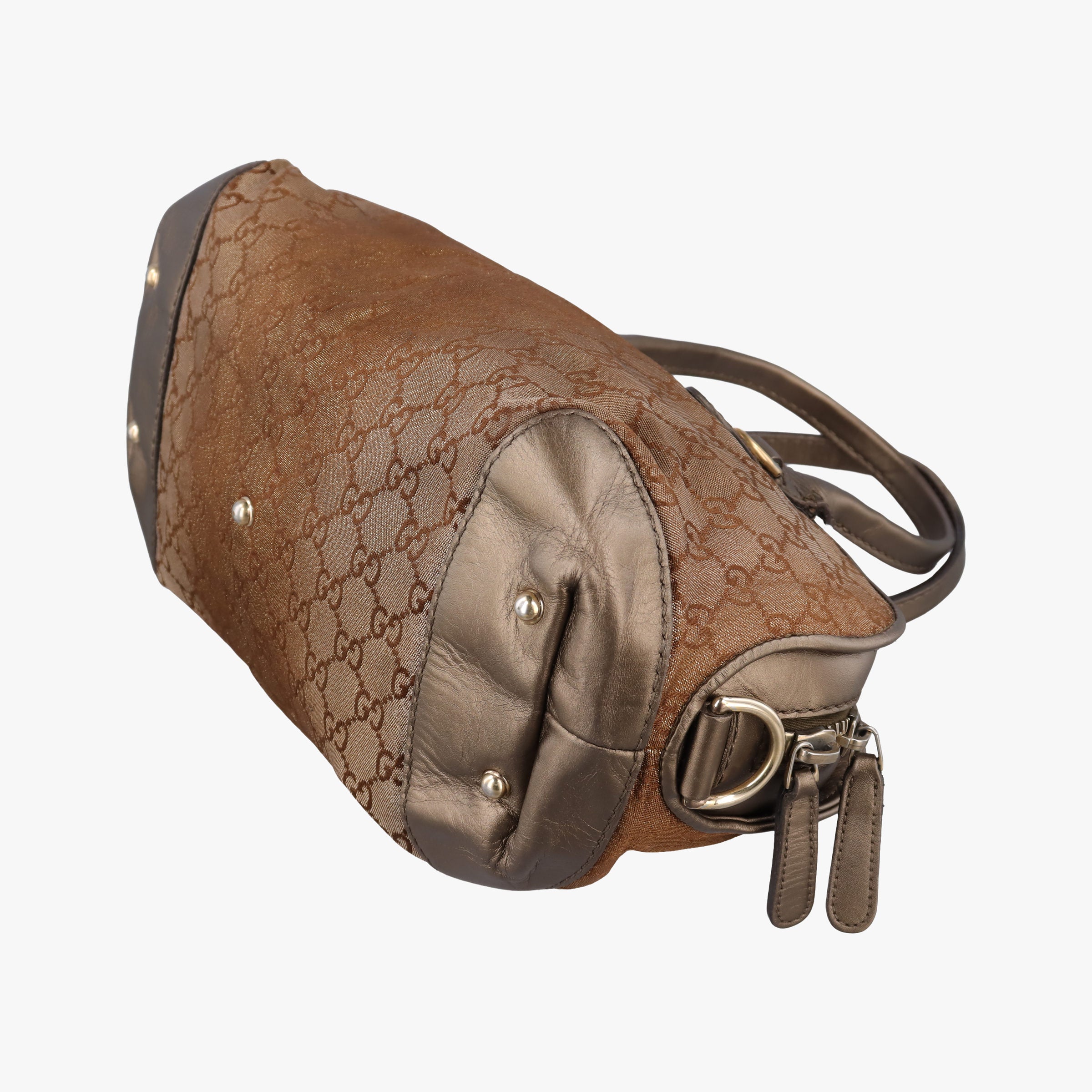 Pre-owned Gucci Heart Bit charm Golden×Brown canvas×leather 269955 handbag | stylenewstar