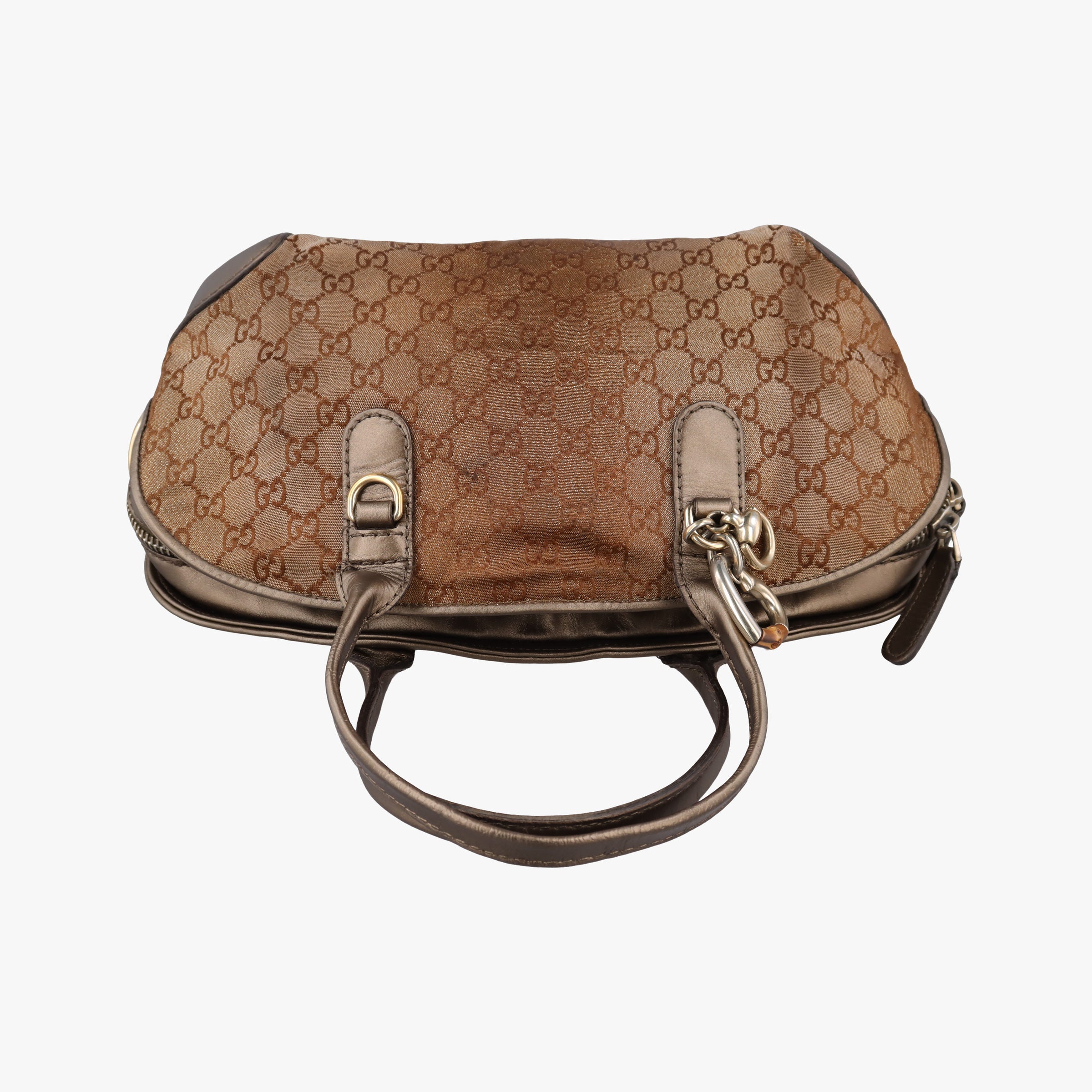 Pre-owned Gucci Heart Bit charm Golden×Brown canvas×leather 269955 handbag | stylenewstar
