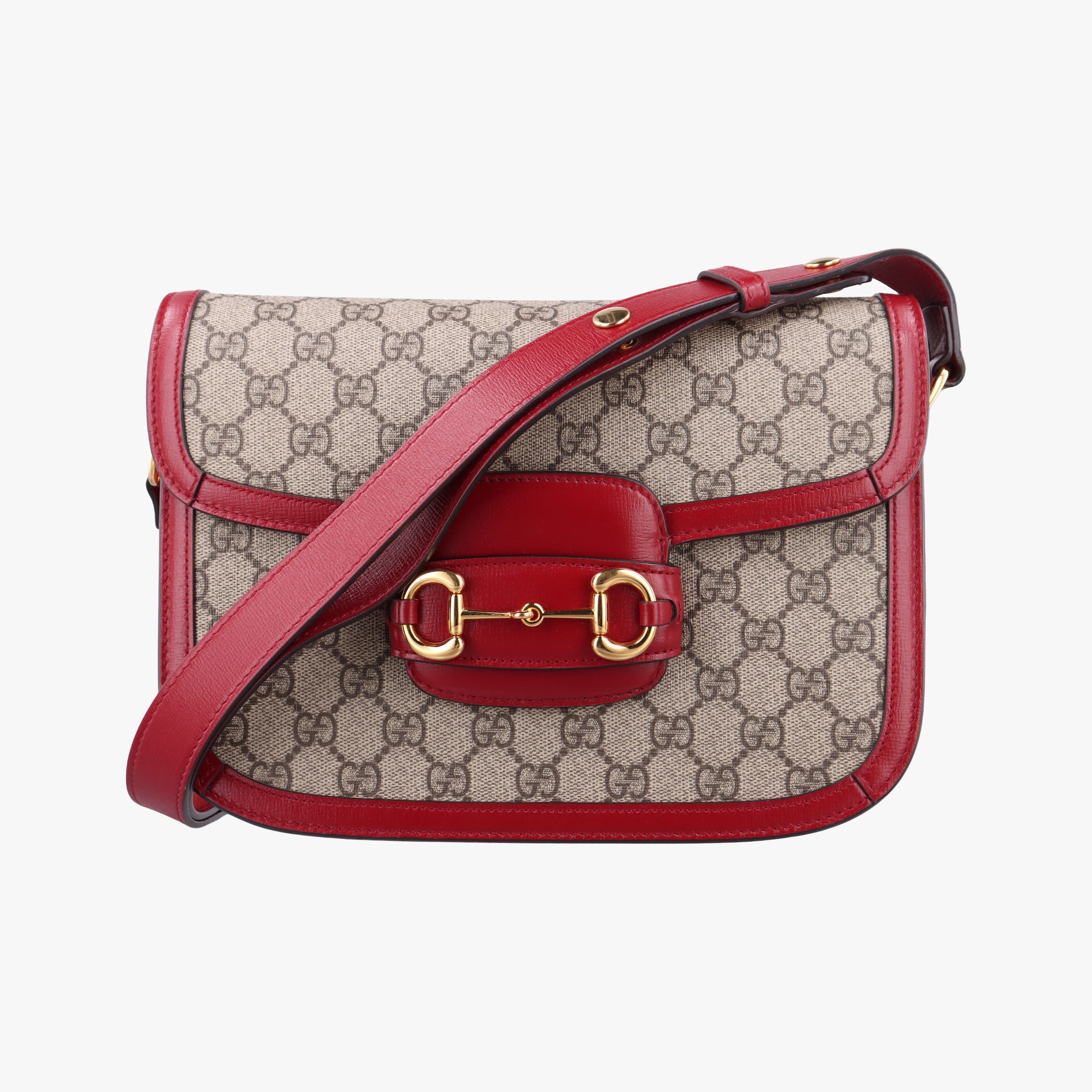 Pre-owned Gucci The Hacker Project Horsebit 1955 Beige × Brown × Red PVC coated canvas×Leather 602204 shoulderbag | stylenewstar