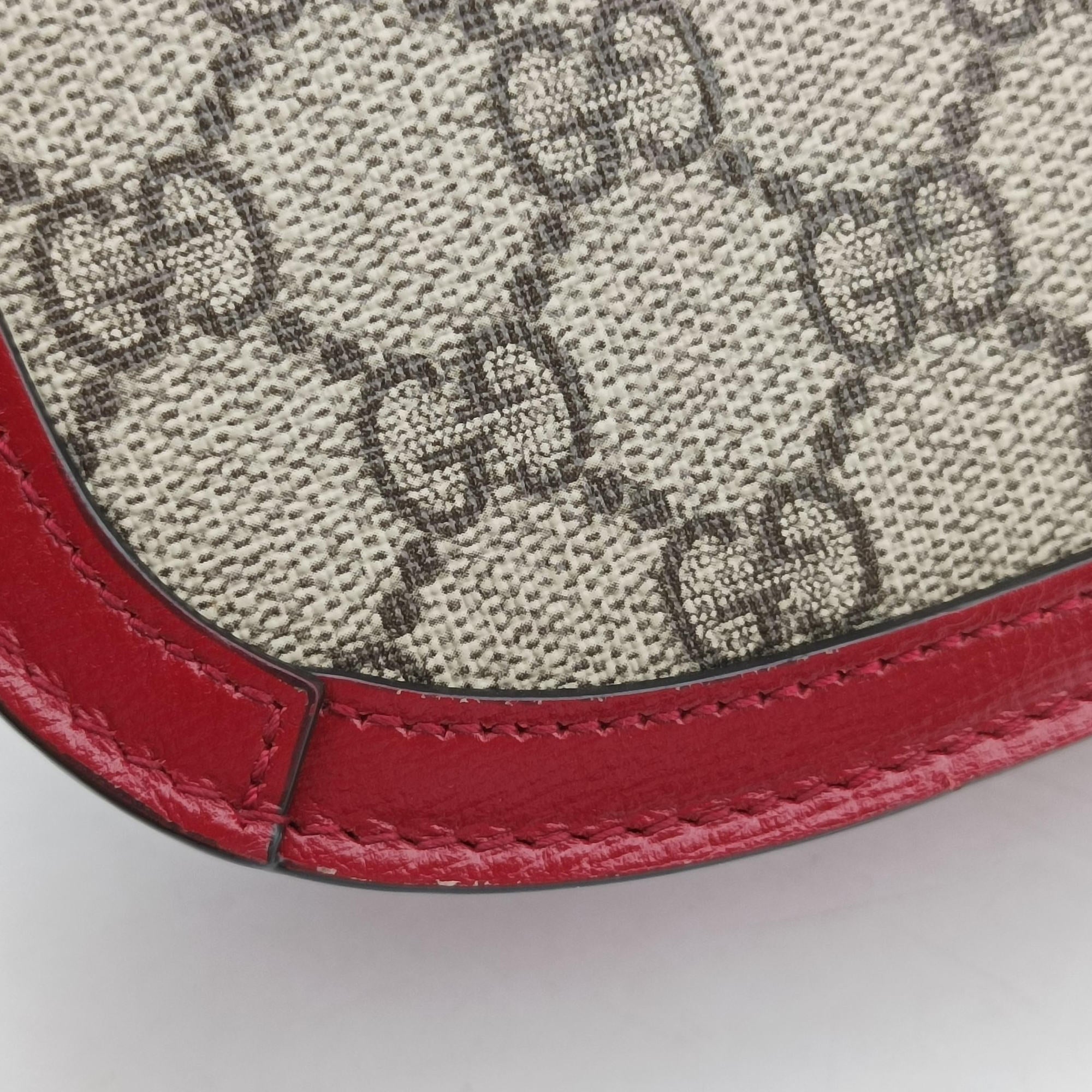 Pre-owned Gucci The Hacker Project Horsebit 1955 Beige × Brown × Red PVC coated canvas×Leather 602204 shoulderbag | stylenewstar