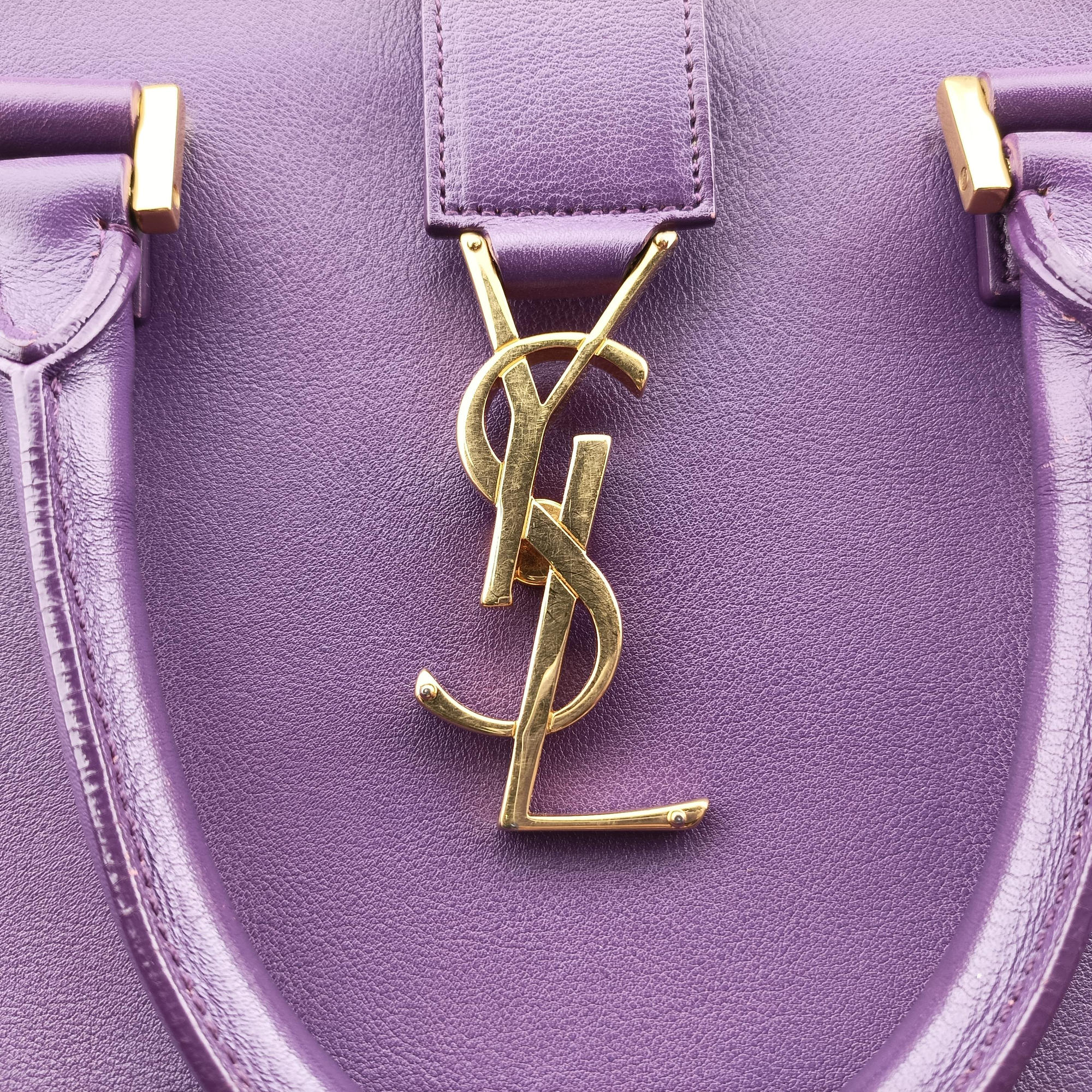 Secondhand Yves Saint Laurent baby Cabas Purple Leather 357395 handbag | stylenewstar