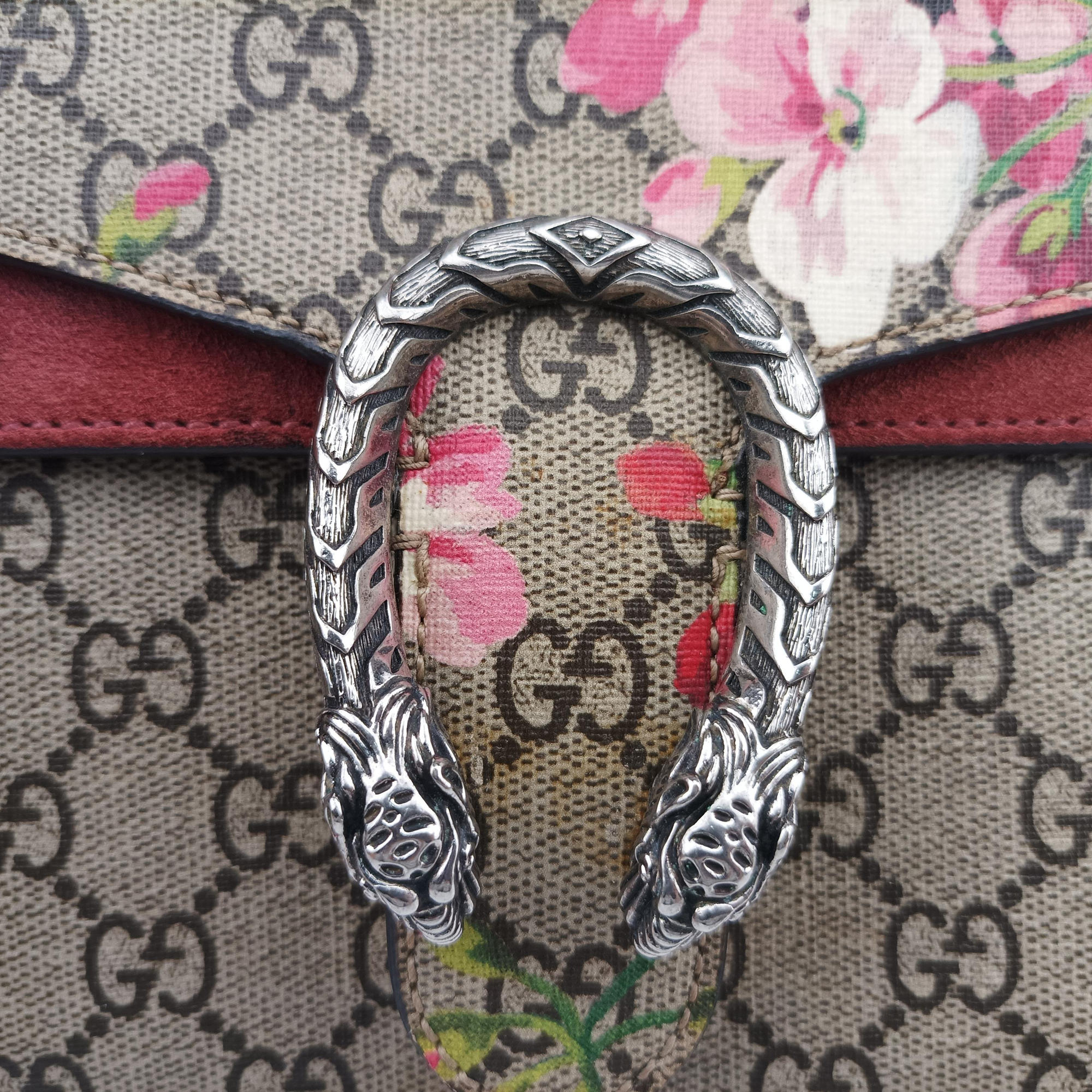 Pre-owned Gucci Dionysus beige×red×multicolor PVC coated canvas × suede 421970 shoulderbag | stylenewstar