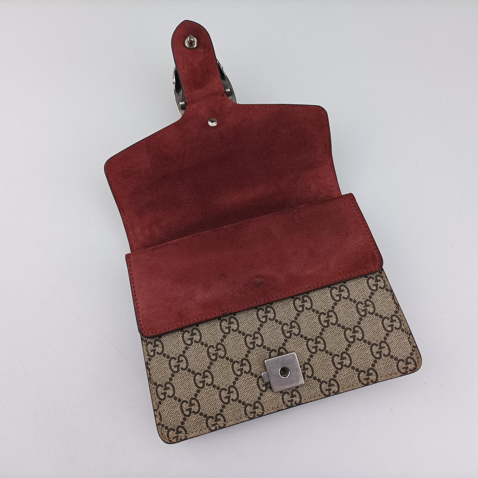 Pre-owned Gucci Dionysus beige×red×multicolor PVC coated canvas × suede 421970 shoulderbag | stylenewstar
