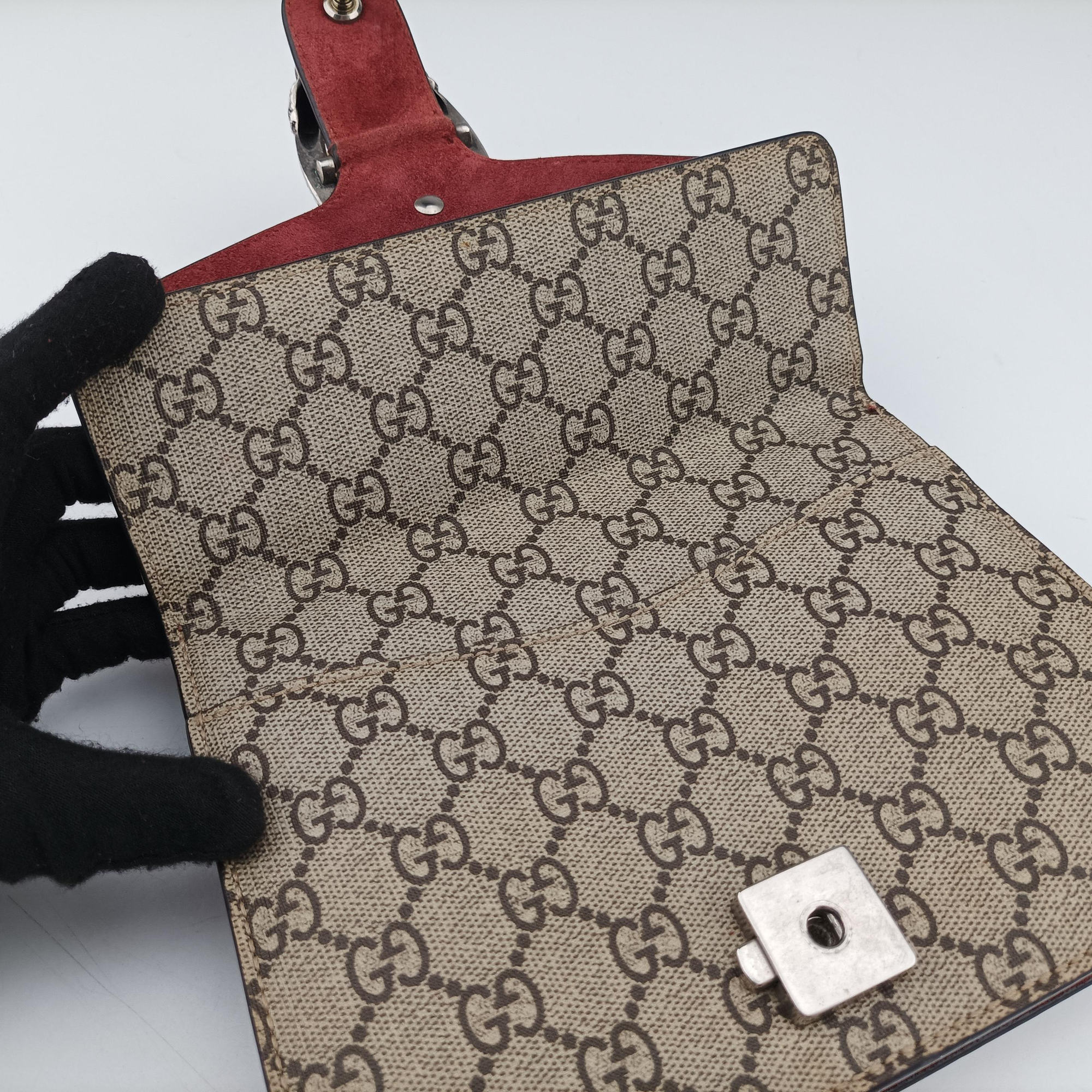Pre-owned Gucci Dionysus beige×red×multicolor PVC coated canvas × suede 421970 shoulderbag | stylenewstar