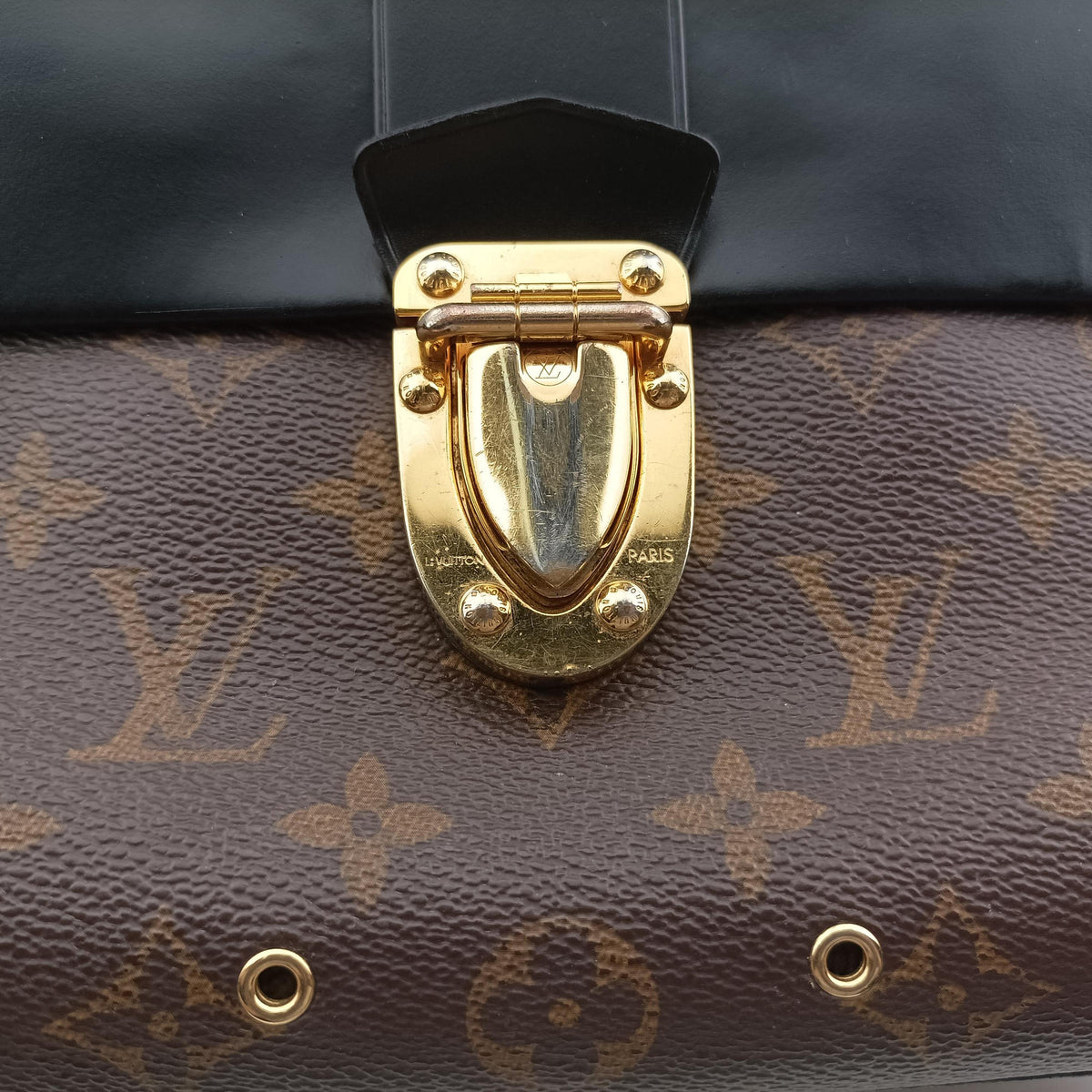 Pre-owned Louis Vuitton One-handle Flap MM brown×black Monogram Canvas×calf leather M43125 handbag | stylenewstar