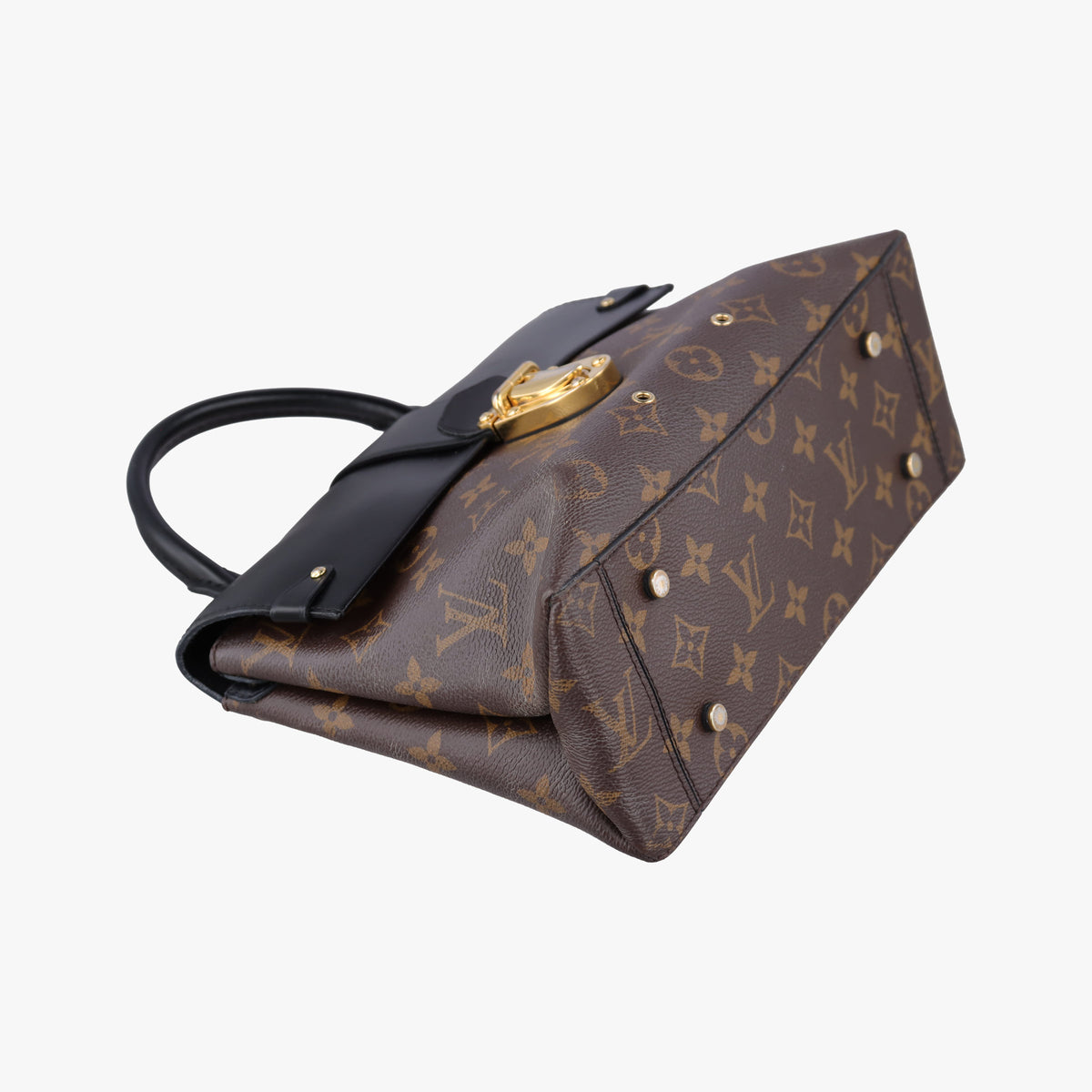 Pre-owned Louis Vuitton One-handle Flap MM brown×black Monogram Canvas×calf leather M43125 handbag | stylenewstar