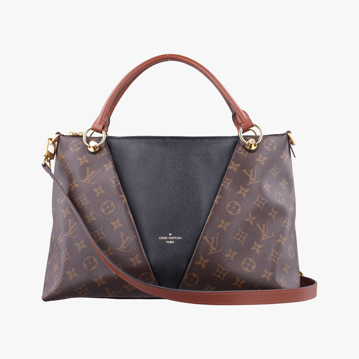 Pre-owned Louis Vuitton V TOTE BB brown MARRON×BLACK Monogram Canvas×calf leather M43948 shoulderbag | stylenewstar