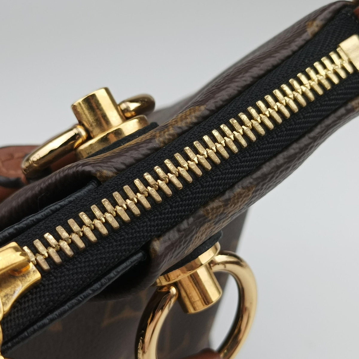 Pre-owned Louis Vuitton V TOTE BB brown MARRON×BLACK Monogram Canvas×calf leather M43948 shoulderbag | stylenewstar