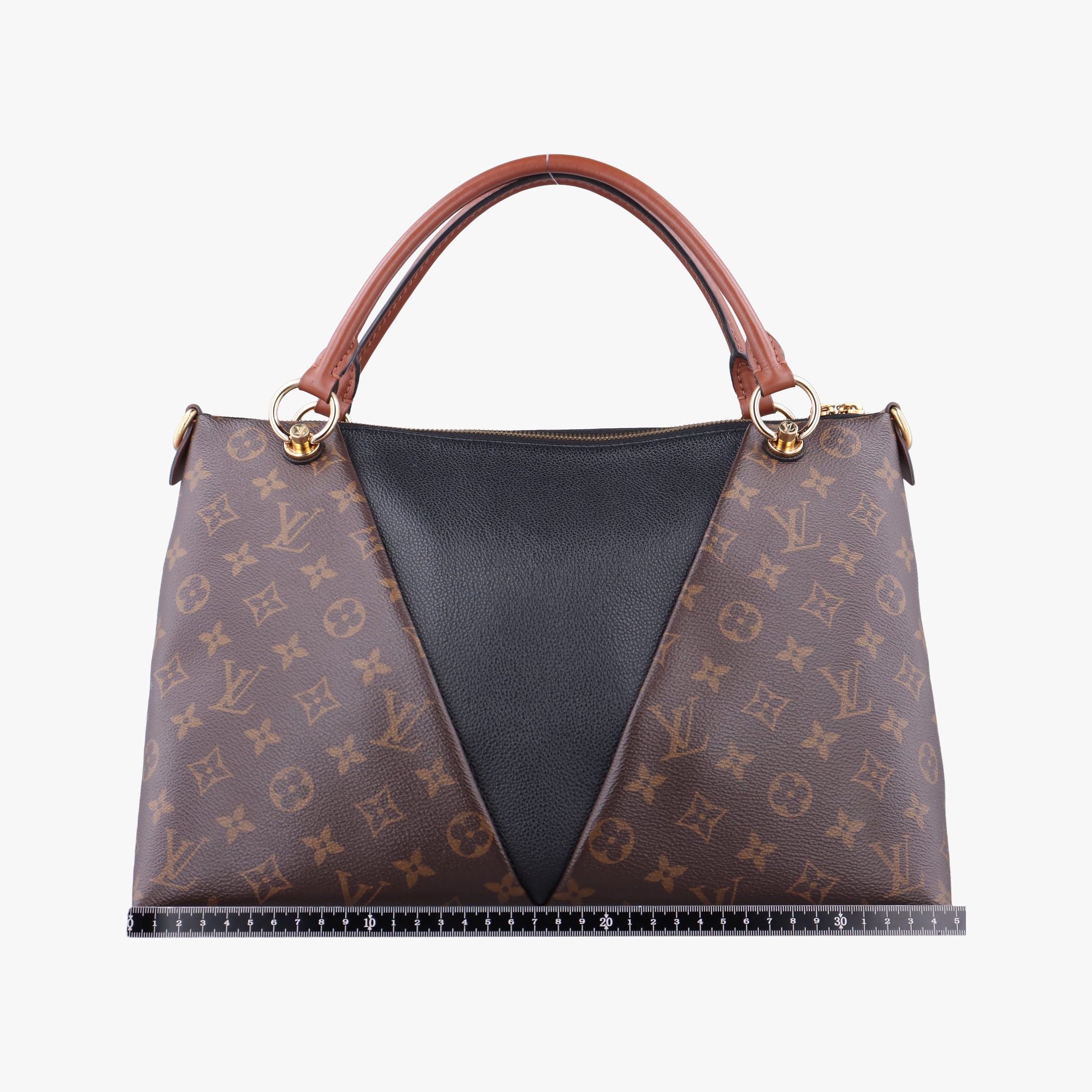 Pre-owned Louis Vuitton V TOTE BB brown MARRON×BLACK Monogram Canvas×calf leather M43948 shoulderbag | stylenewstar