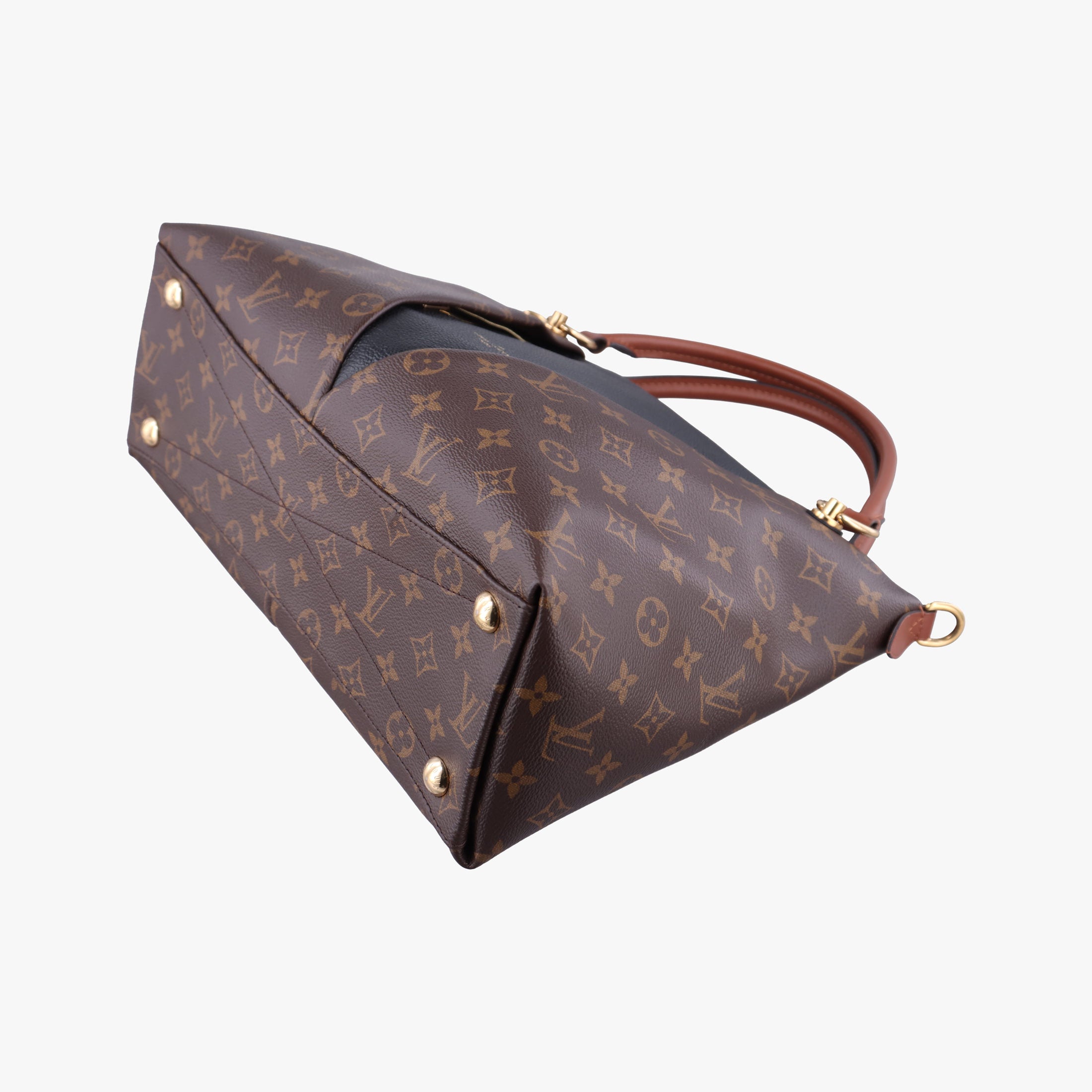 Pre-owned Louis Vuitton V TOTE BB brown MARRON×BLACK Monogram Canvas×calf leather M43948 shoulderbag | stylenewstar