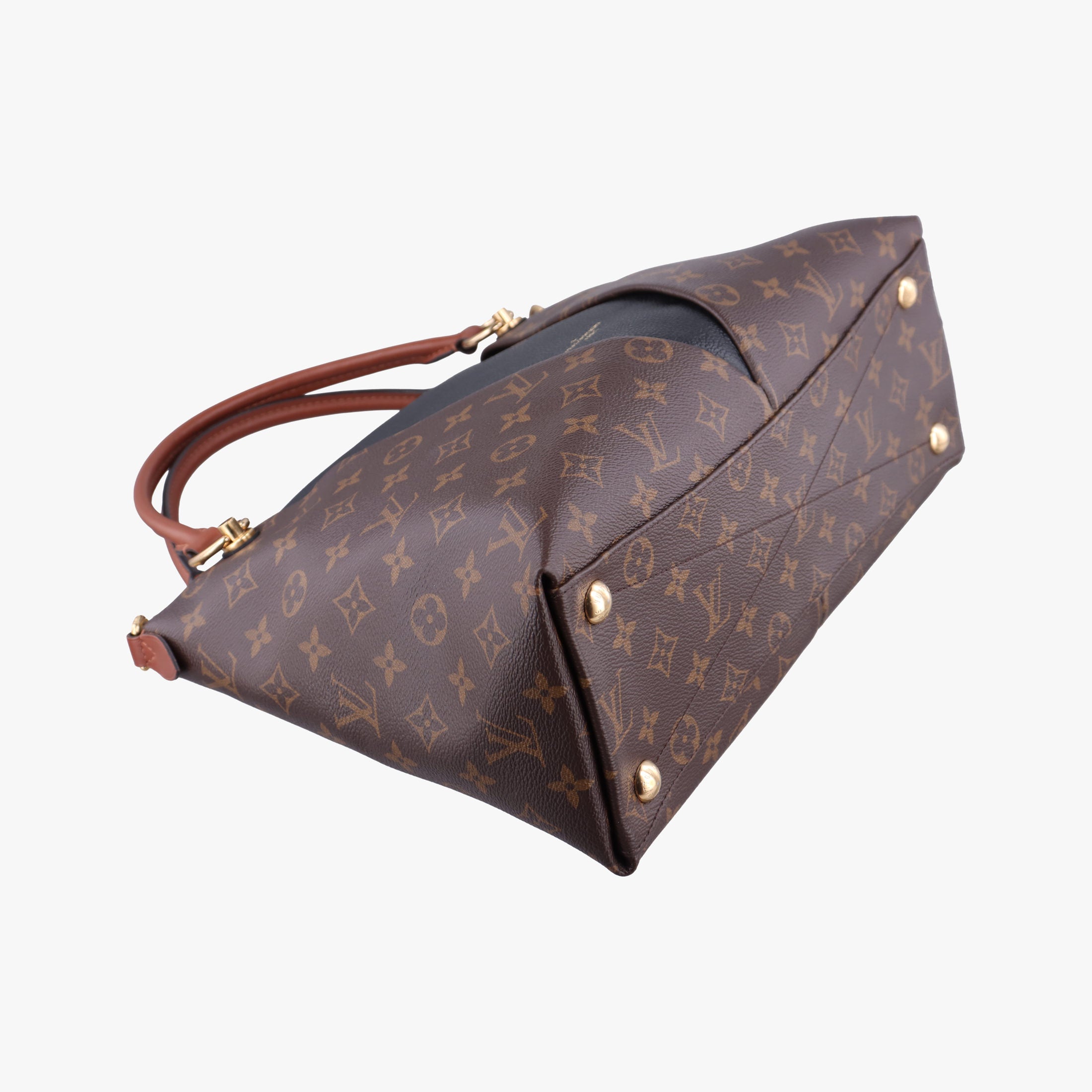 Pre-owned Louis Vuitton V TOTE BB brown MARRON×BLACK Monogram Canvas×calf leather M43948 shoulderbag | stylenewstar
