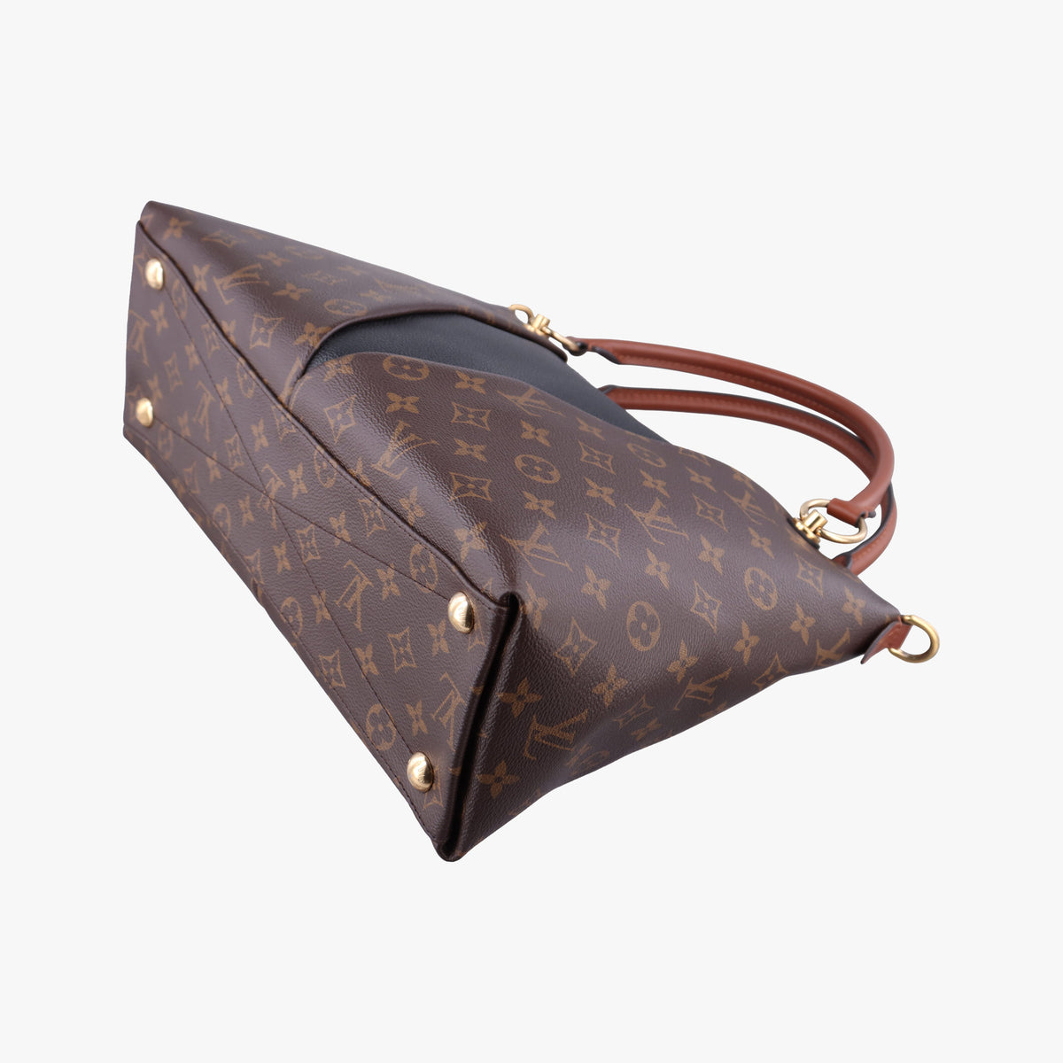 Pre-owned Louis Vuitton V TOTE BB brown MARRON×BLACK Monogram Canvas×calf leather M43948 shoulderbag | stylenewstar