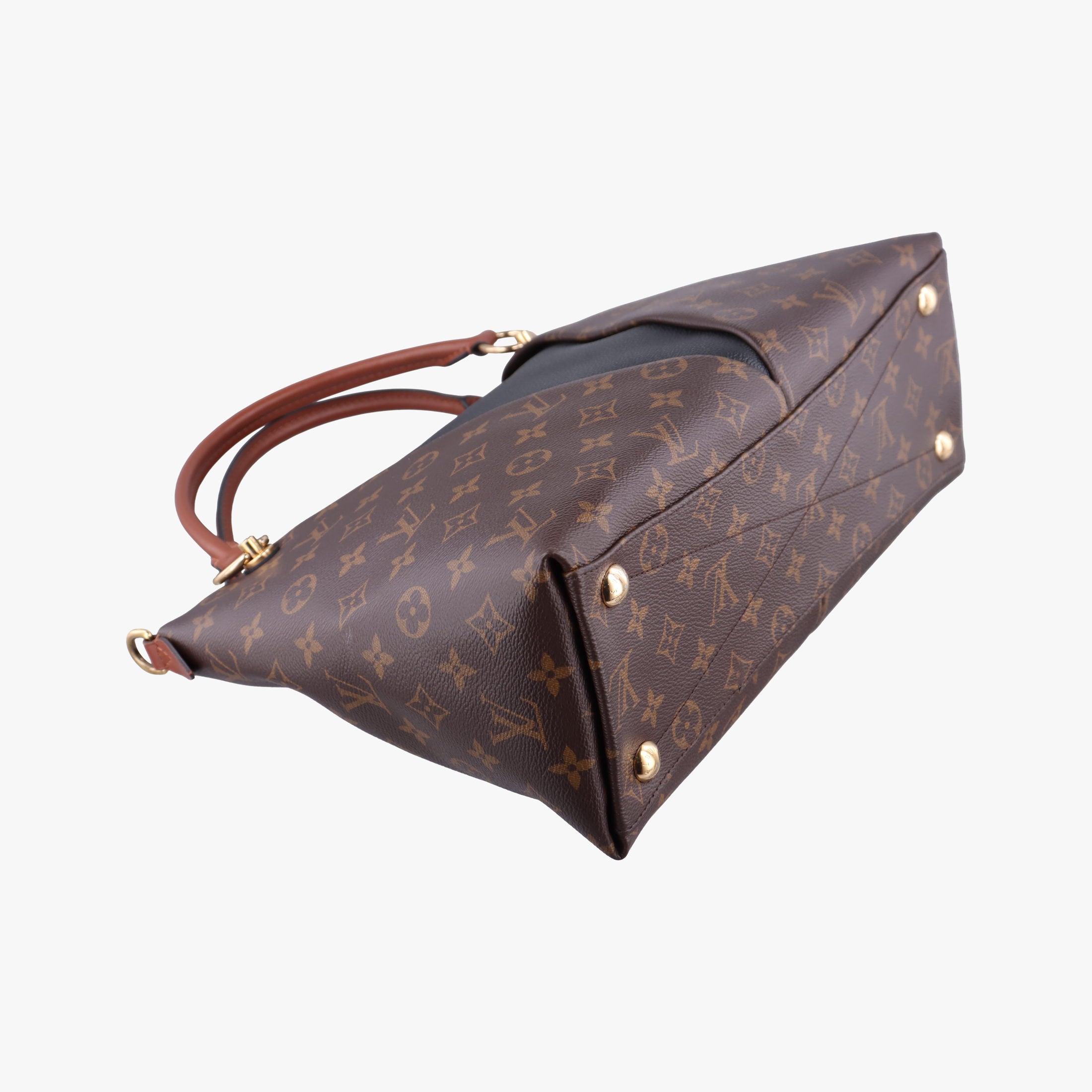 Pre-owned Louis Vuitton V TOTE BB brown MARRON×BLACK Monogram Canvas×calf leather M43948 shoulderbag | stylenewstar