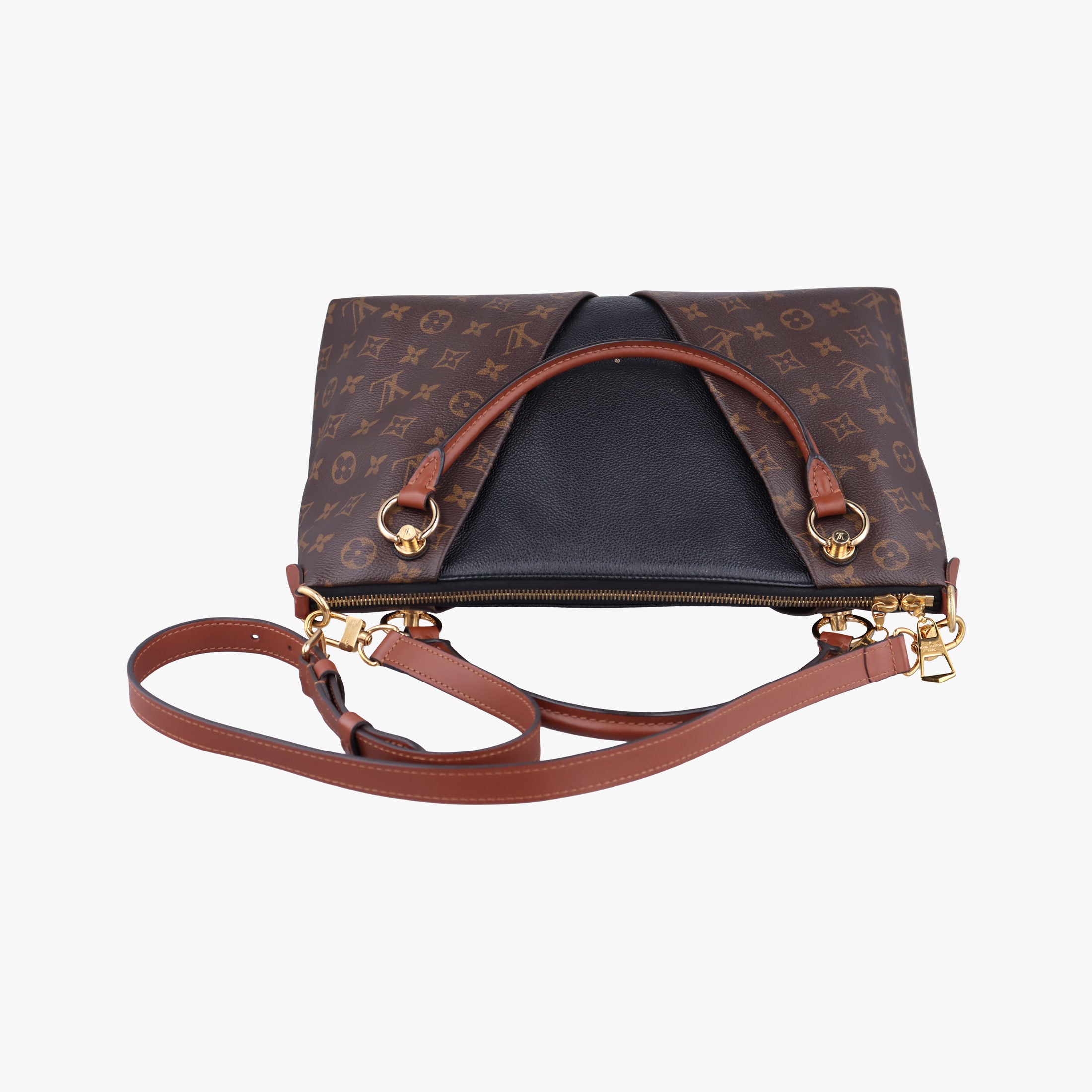 Pre-owned Louis Vuitton V TOTE BB brown MARRON×BLACK Monogram Canvas×calf leather M43948 shoulderbag | stylenewstar