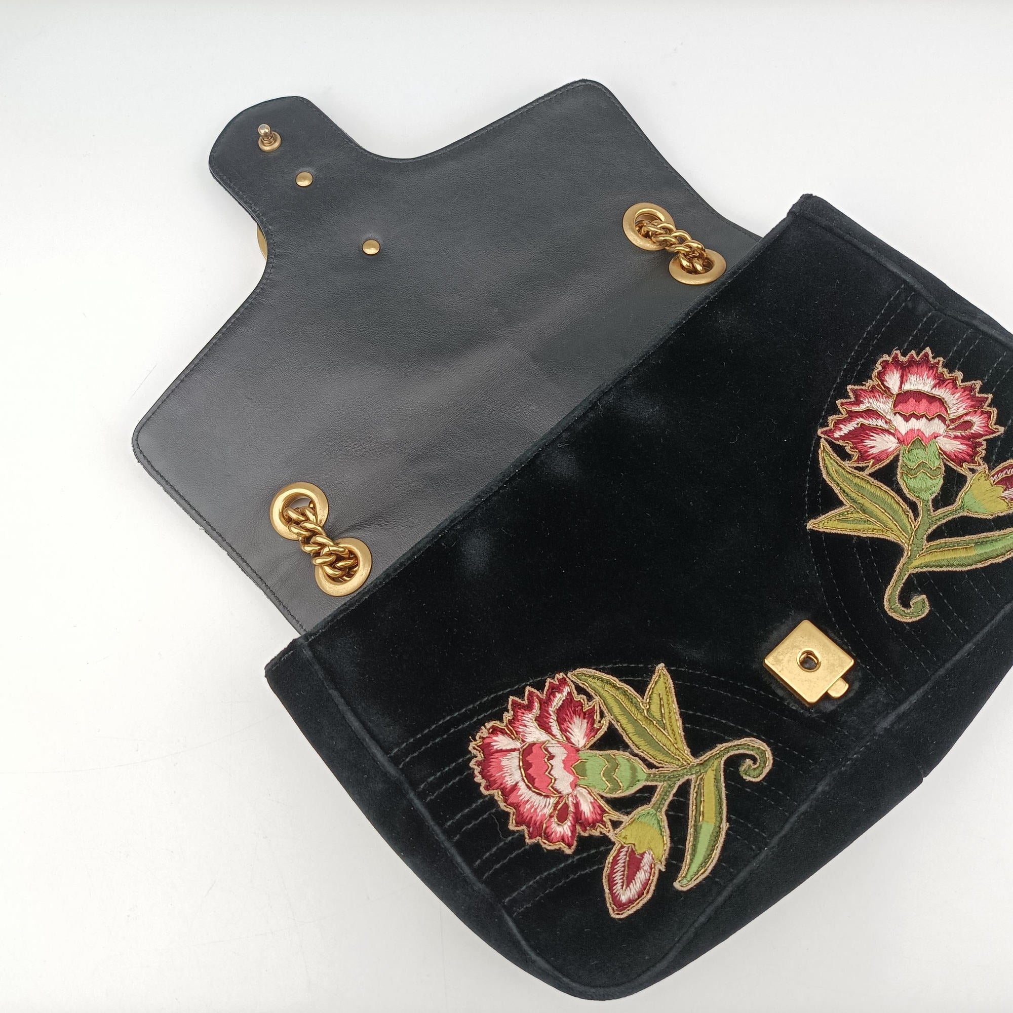 Pre-owned Gucci GG Marmont Black×Multicolour velour 443496 shoulderbag | stylenewstar