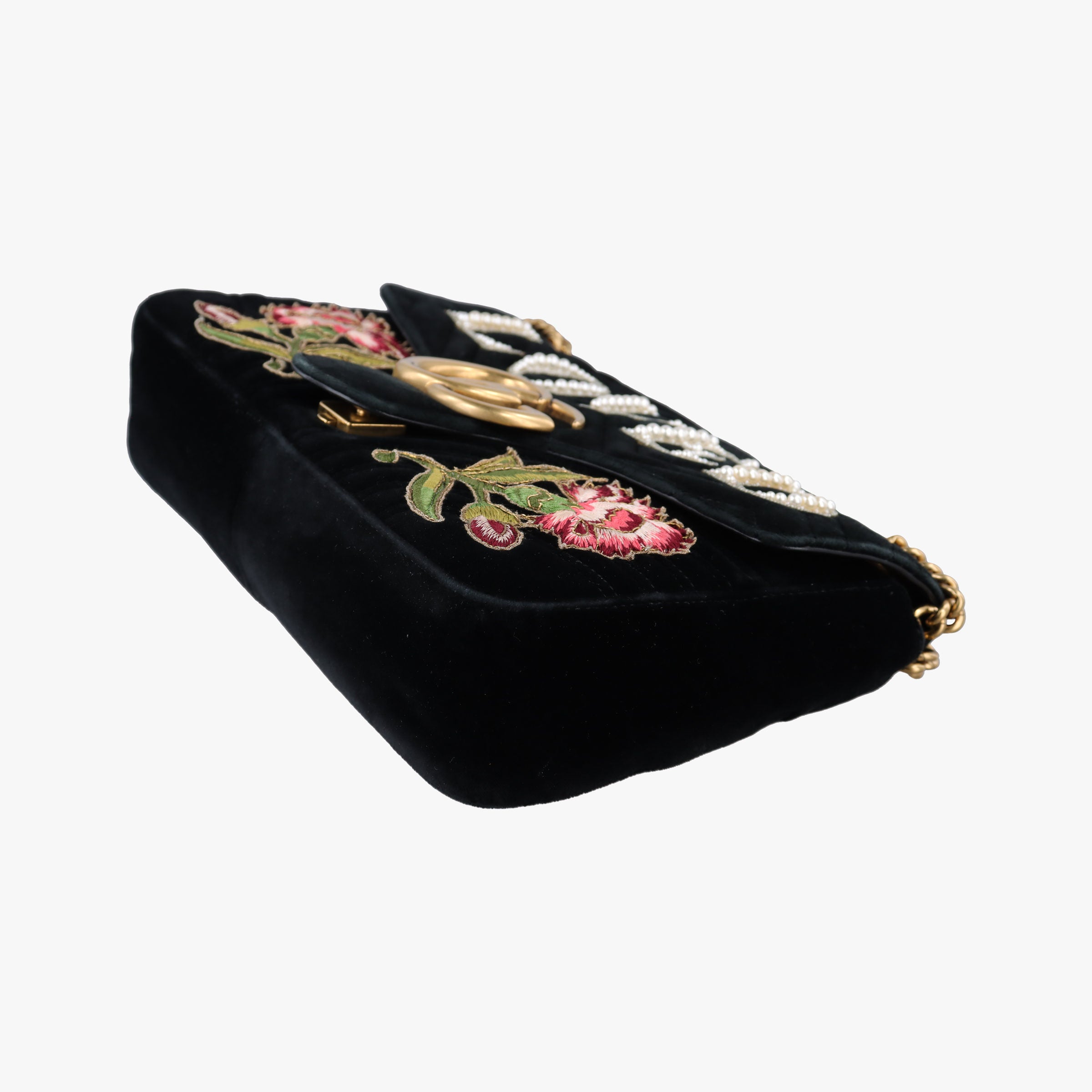 Pre-owned Gucci GG Marmont Black×Multicolour velour 443496 shoulderbag | stylenewstar