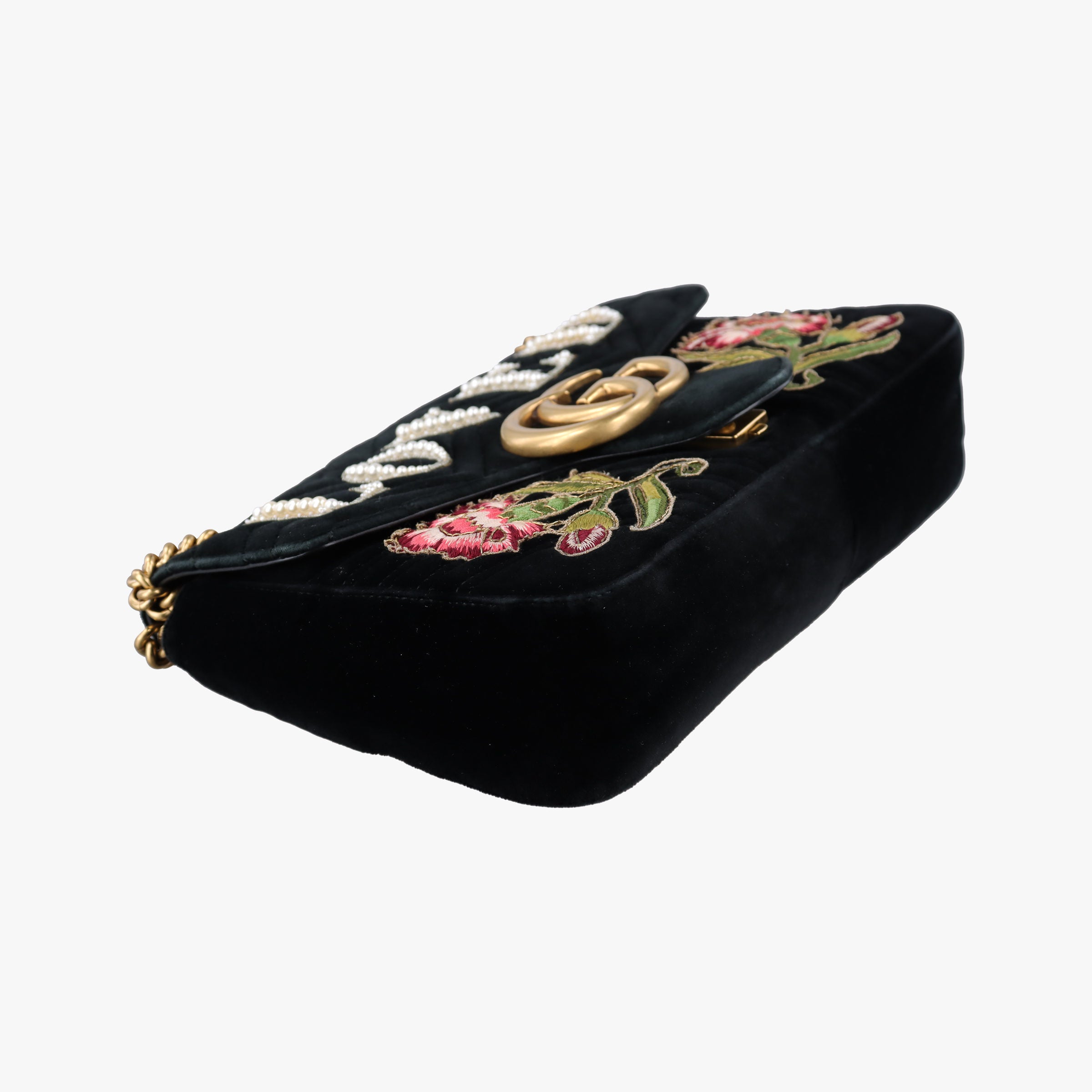 Pre-owned Gucci GG Marmont Black×Multicolour velour 443496 shoulderbag | stylenewstar