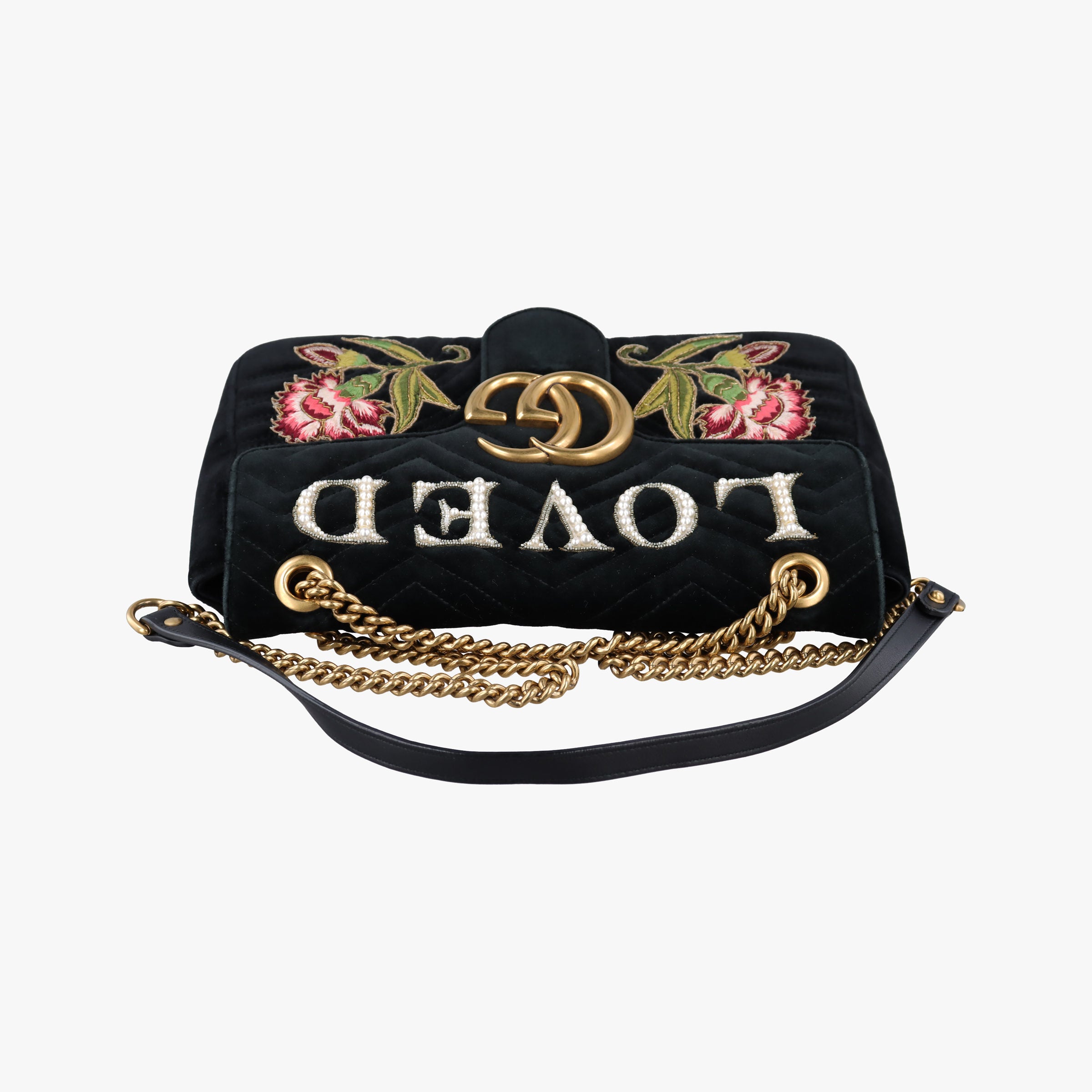 Pre-owned Gucci GG Marmont Black×Multicolour velour 443496 shoulderbag | stylenewstar