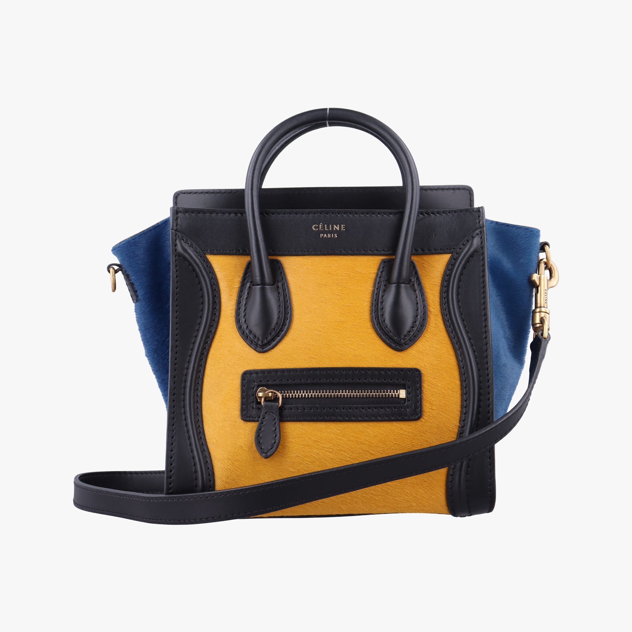 Pre-owned Celine luggage nano shopper Black×Yellow×Blue Leather × Horsehair  shoulderbag | stylenewstar