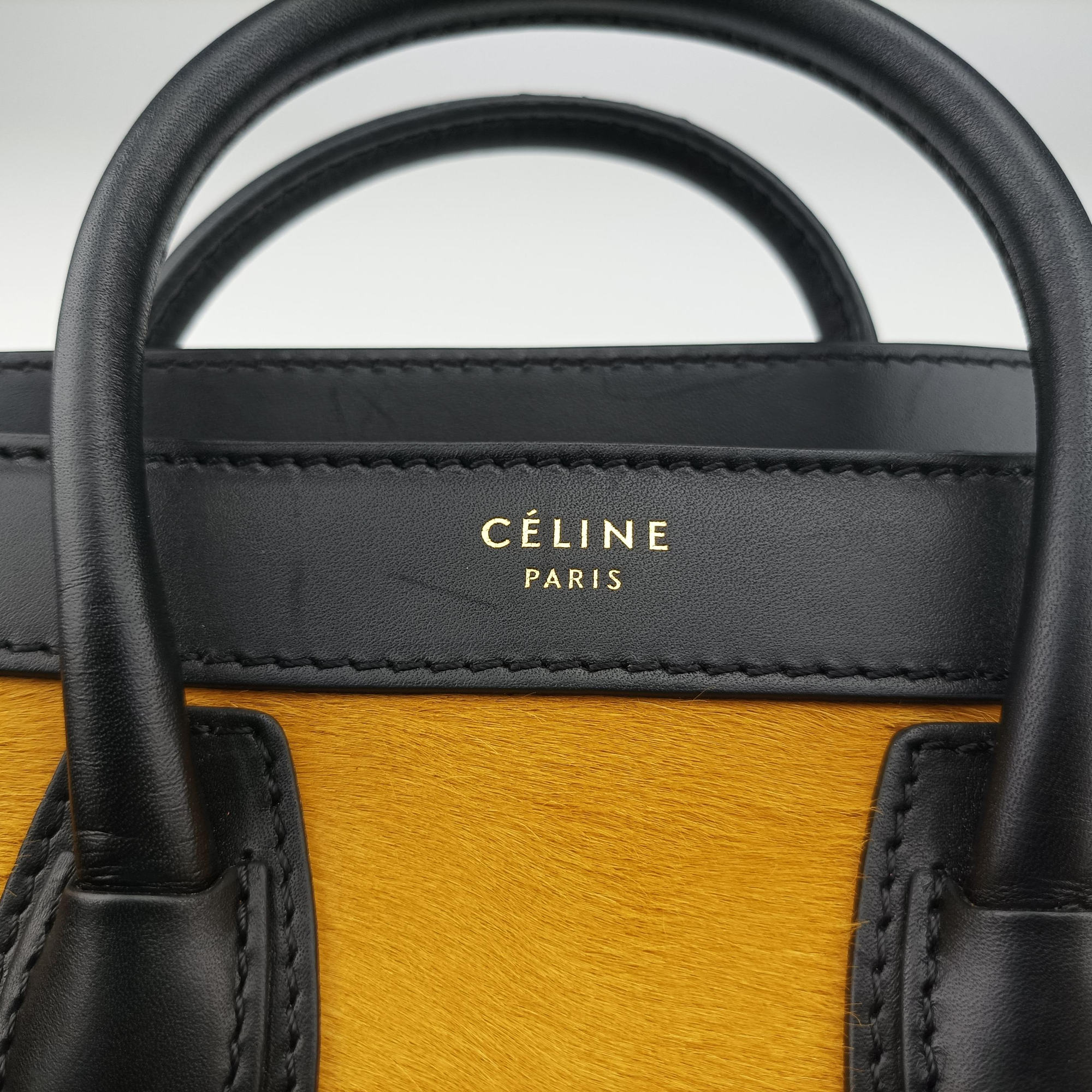 Pre-owned Celine luggage nano shopper Black×Yellow×Blue Leather × Horsehair  shoulderbag | stylenewstar