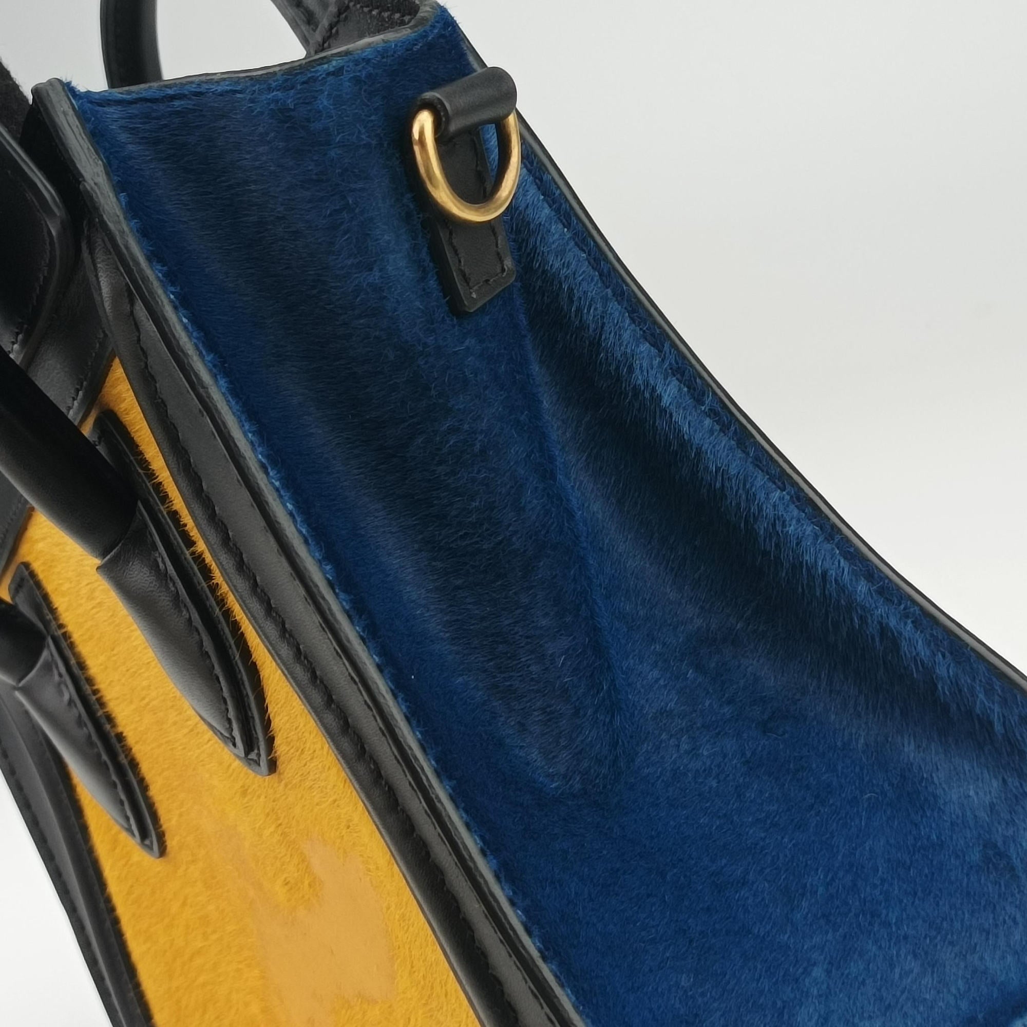 Pre-owned Celine luggage nano shopper Black×Yellow×Blue Leather × Horsehair  shoulderbag | stylenewstar