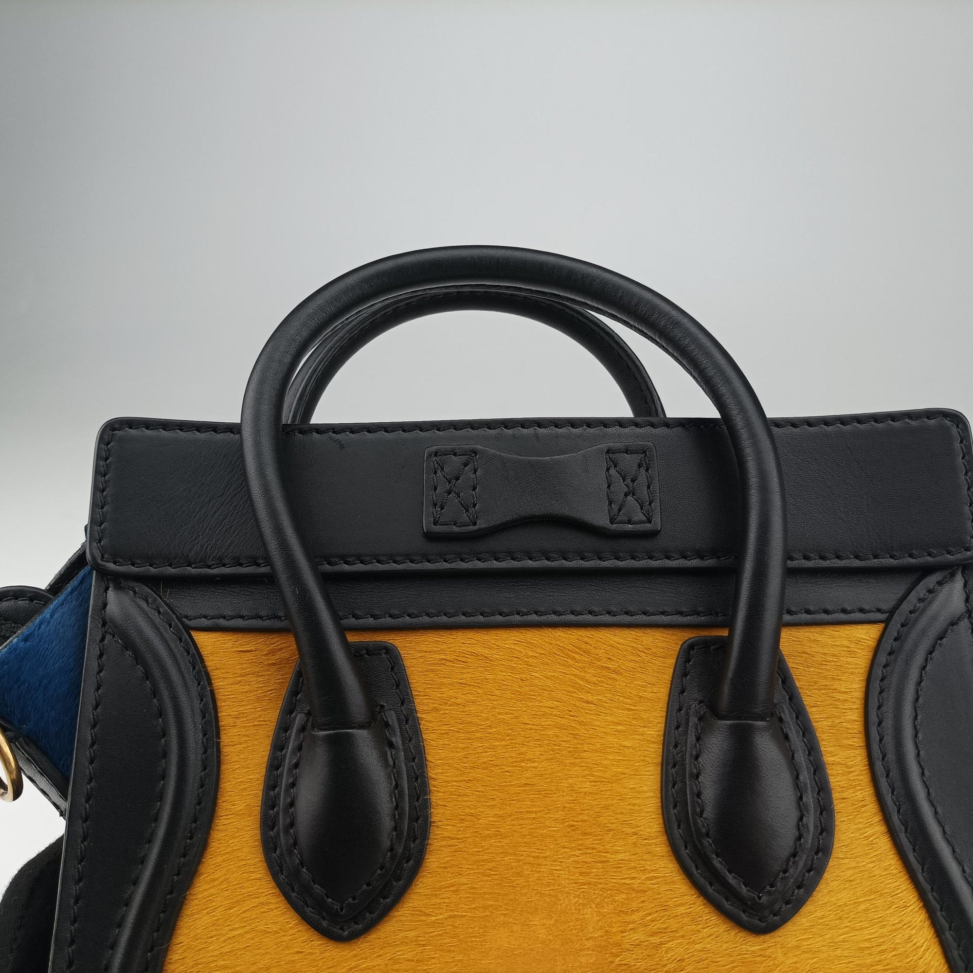 Pre-owned Celine luggage nano shopper Black×Yellow×Blue Leather × Horsehair  shoulderbag | stylenewstar