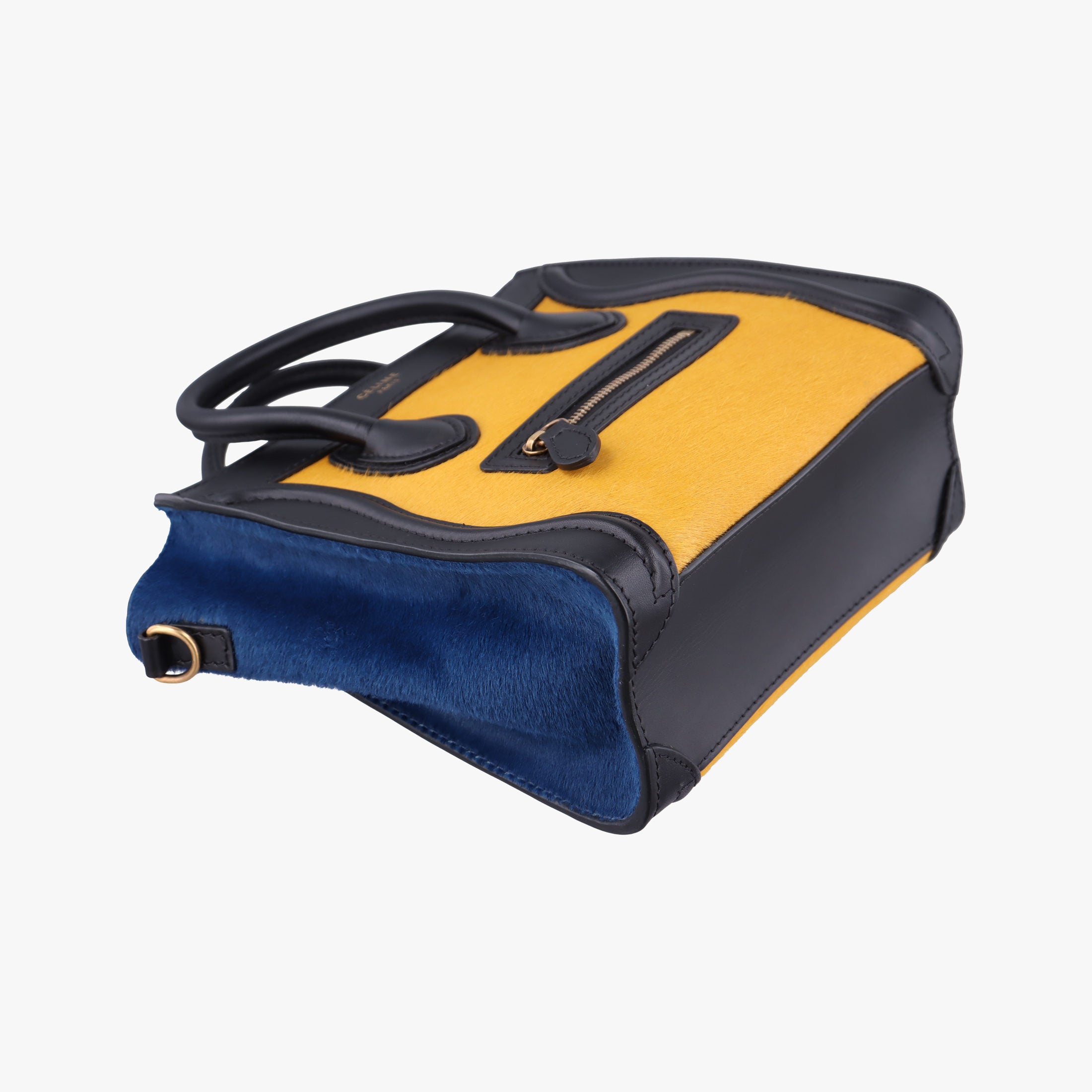 Pre-owned Celine luggage nano shopper Black×Yellow×Blue Leather × Horsehair  shoulderbag | stylenewstar