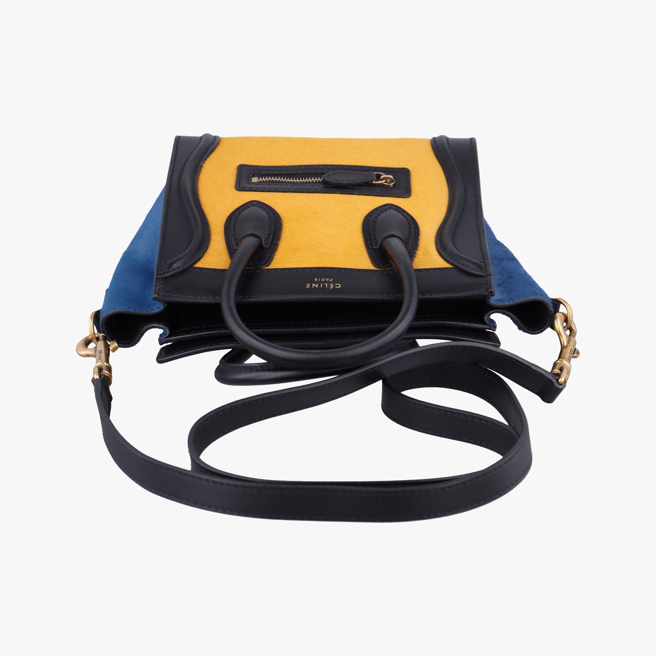 Pre-owned Celine luggage nano shopper Black×Yellow×Blue Leather × Horsehair  shoulderbag | stylenewstar