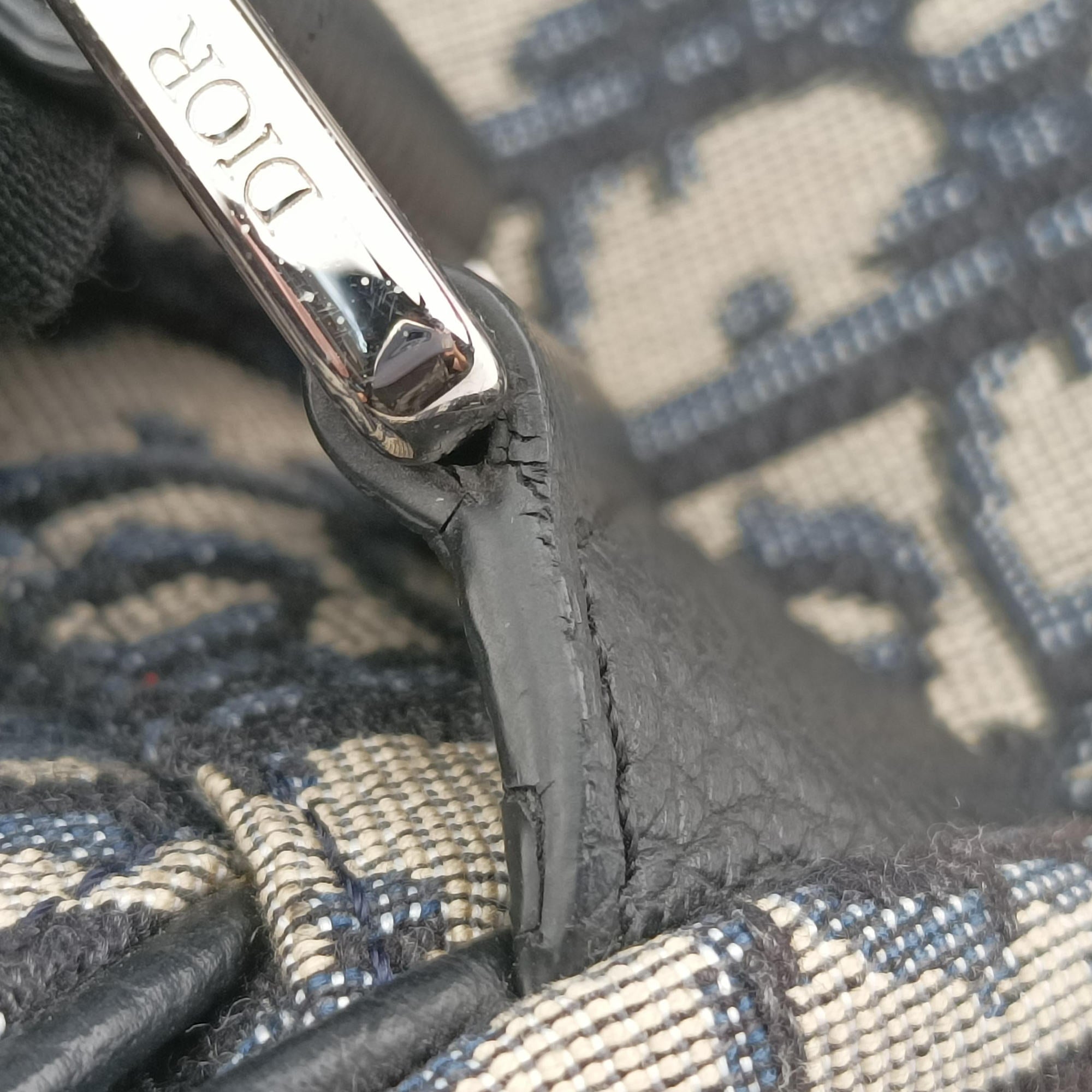 Pre-owned Christian Dior saddle Navy Jacquard×Leather  crossbodybag | stylenewstar